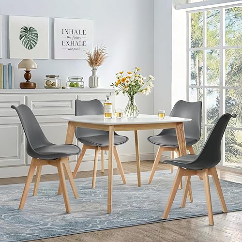 Miniatura 4 de CangLong Mid Century Modern DSW - Silla auxiliar con patas de madera para cocina, sala de estar, comedor, juego de 4, color gris