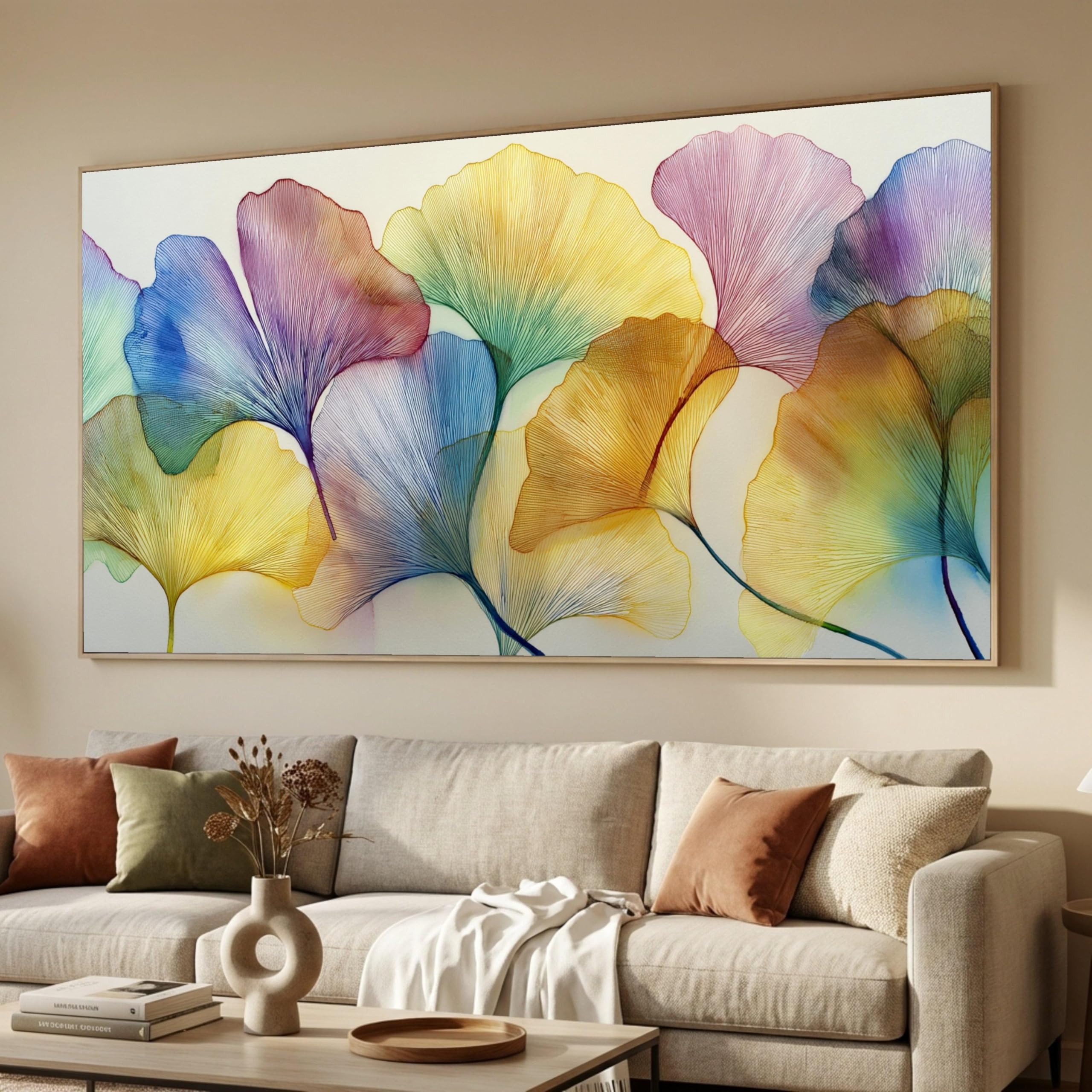 Impression botanique abstraite de ginkgo pour grand salon - 8