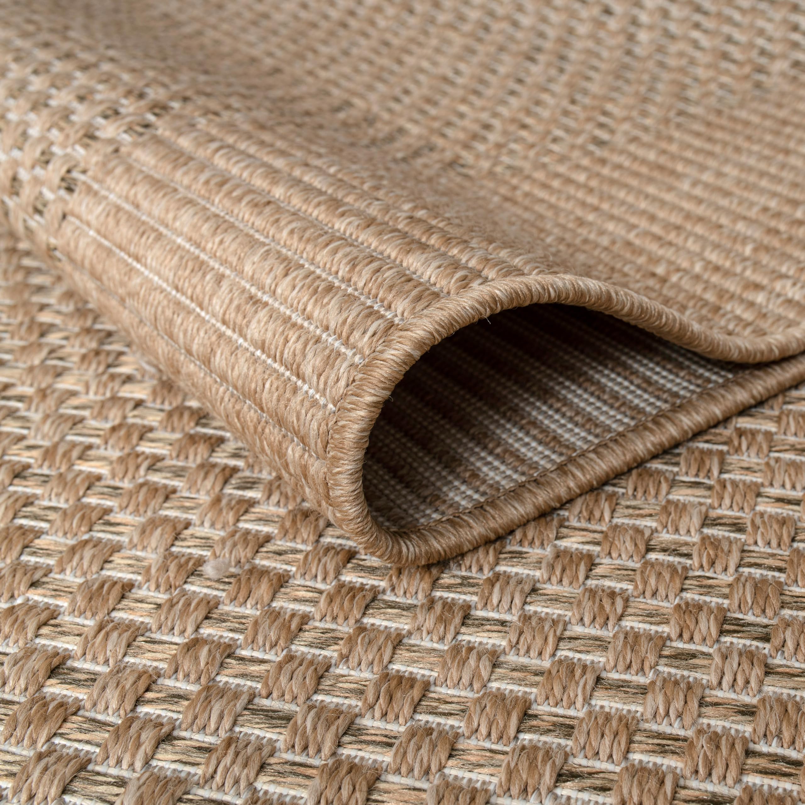 Paco Home Tapis Exterieur Terrasse Balcon Tapis Cuisine avec Bordure Aspect Sisal Uni Beige, Dimension:200x290 cm