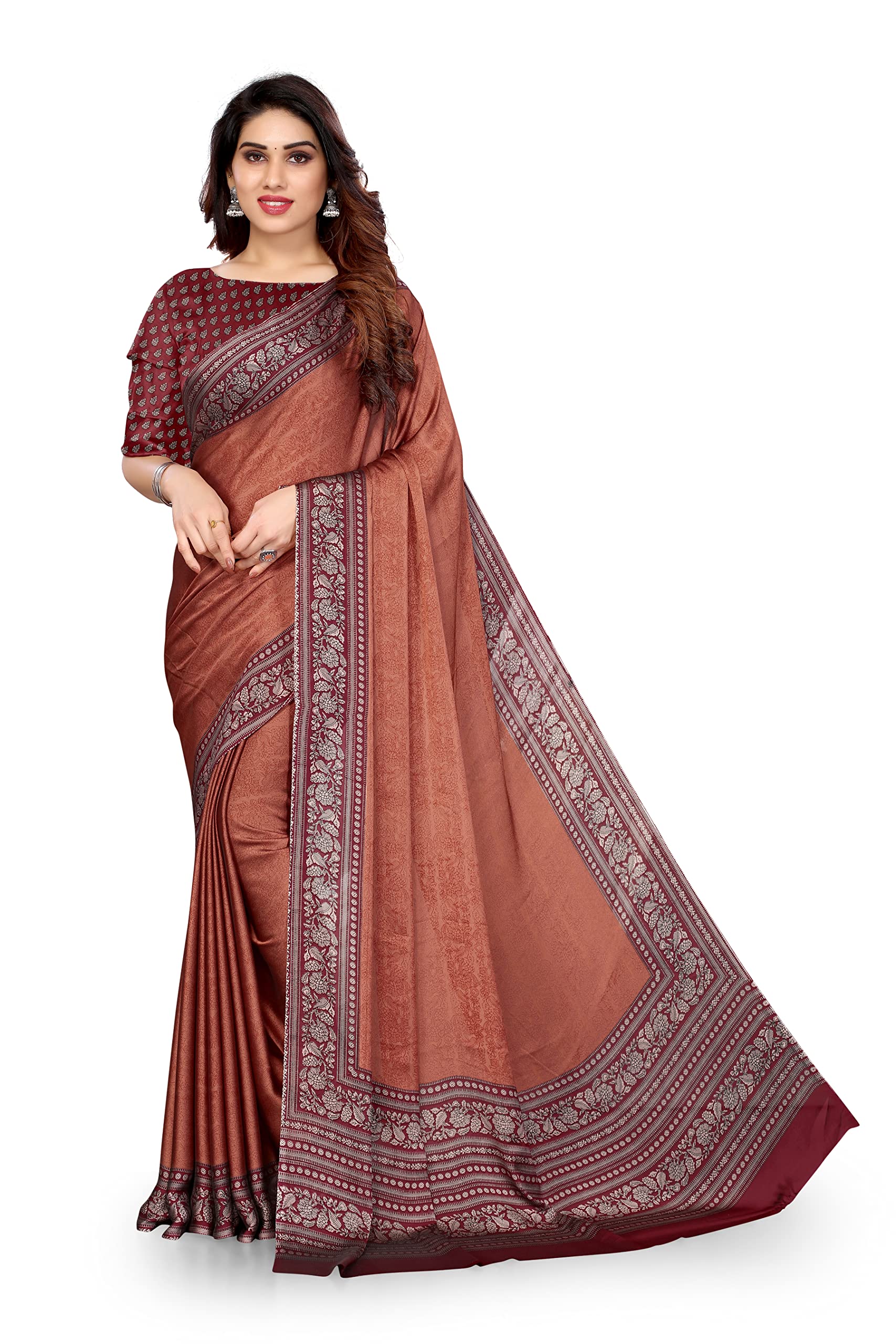 MIRCHI FASHIONWomen's Stylish Chiffon Floral Printed Saree with Blouse Piece