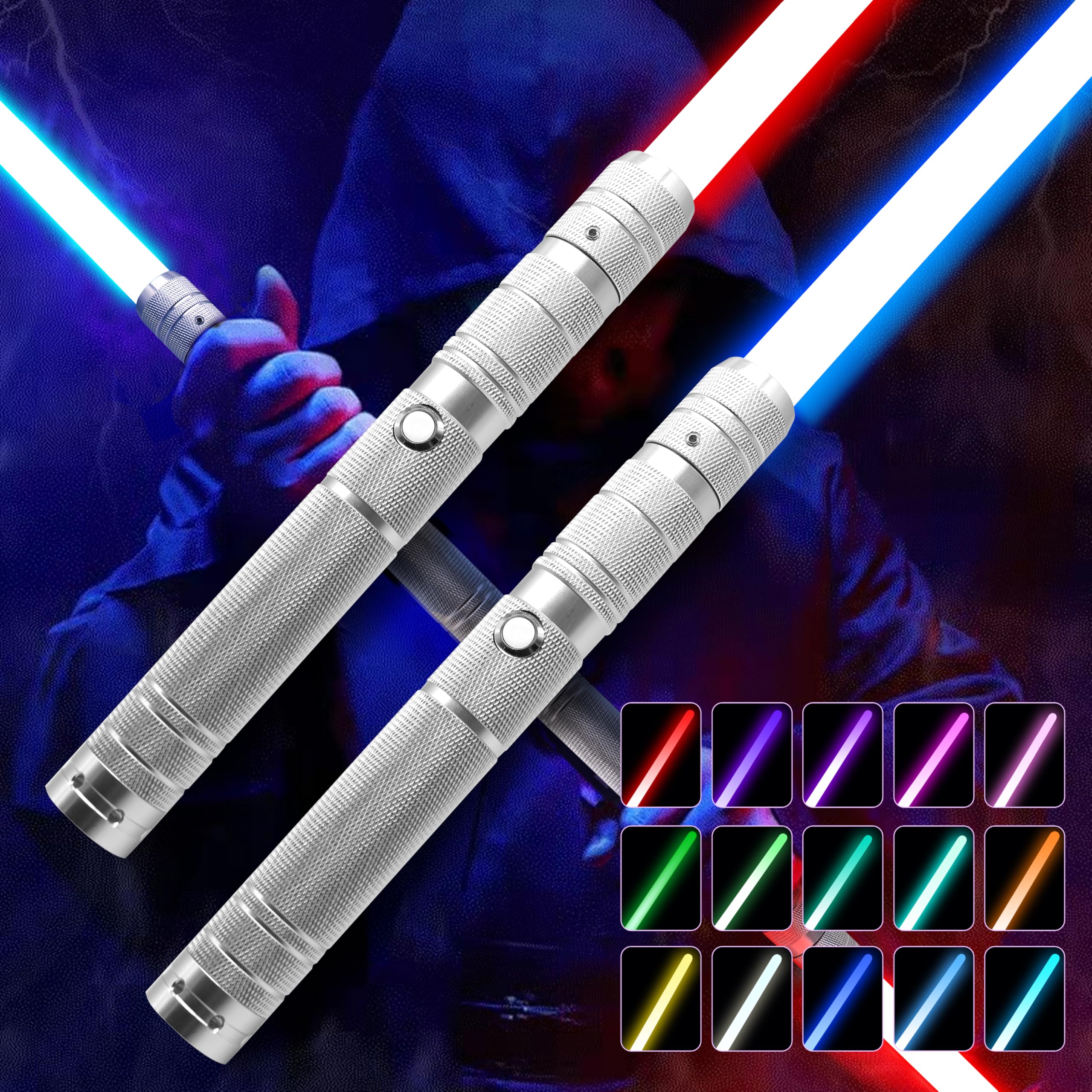 2 Pack Light Up Swords Saber with Metal Hilt for Kids and Adults,Boys Sword Toys for Halloween Dress Up Party, Xmas Present,Galaxy War Fighters and Warriors
