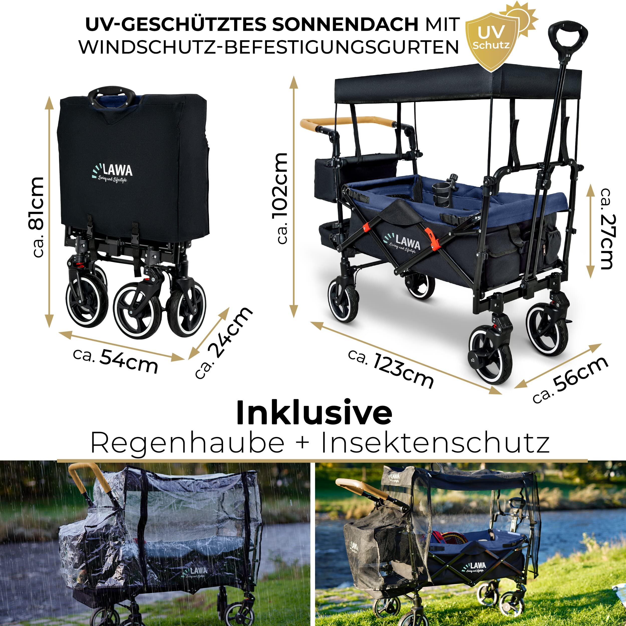 Carrello a spinta con tetto carrello campeggio carretto con tetto carrello da spiaggia bambini Cofano antipioggia Zanzariera Tazza Freno Ammortizzatore portata 80 kg 1-8 anni bambino carro pieghevole