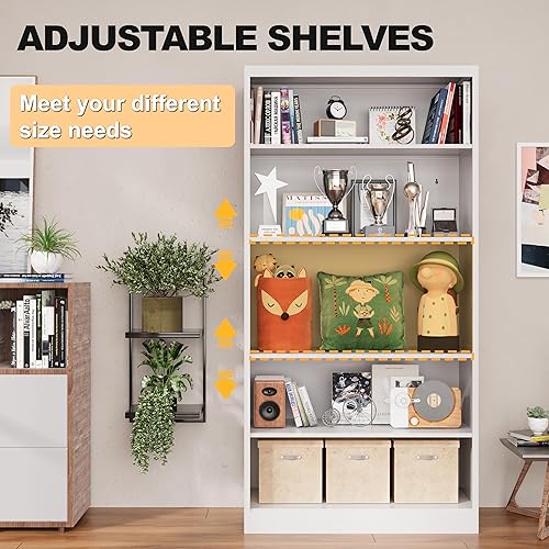 Miniatura 5 de Estantería de metal de 66 pulgadas de alto, 5 estantes blancos con estantes ajustables, estantes grandes y estanterías, organizador de