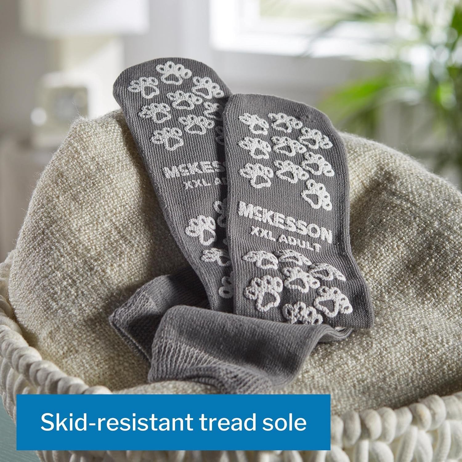 McKesson Unisex Slipper Socks Adult Size 10-1/2 to 11-1/2 Gray - 1 Pair - Image 3