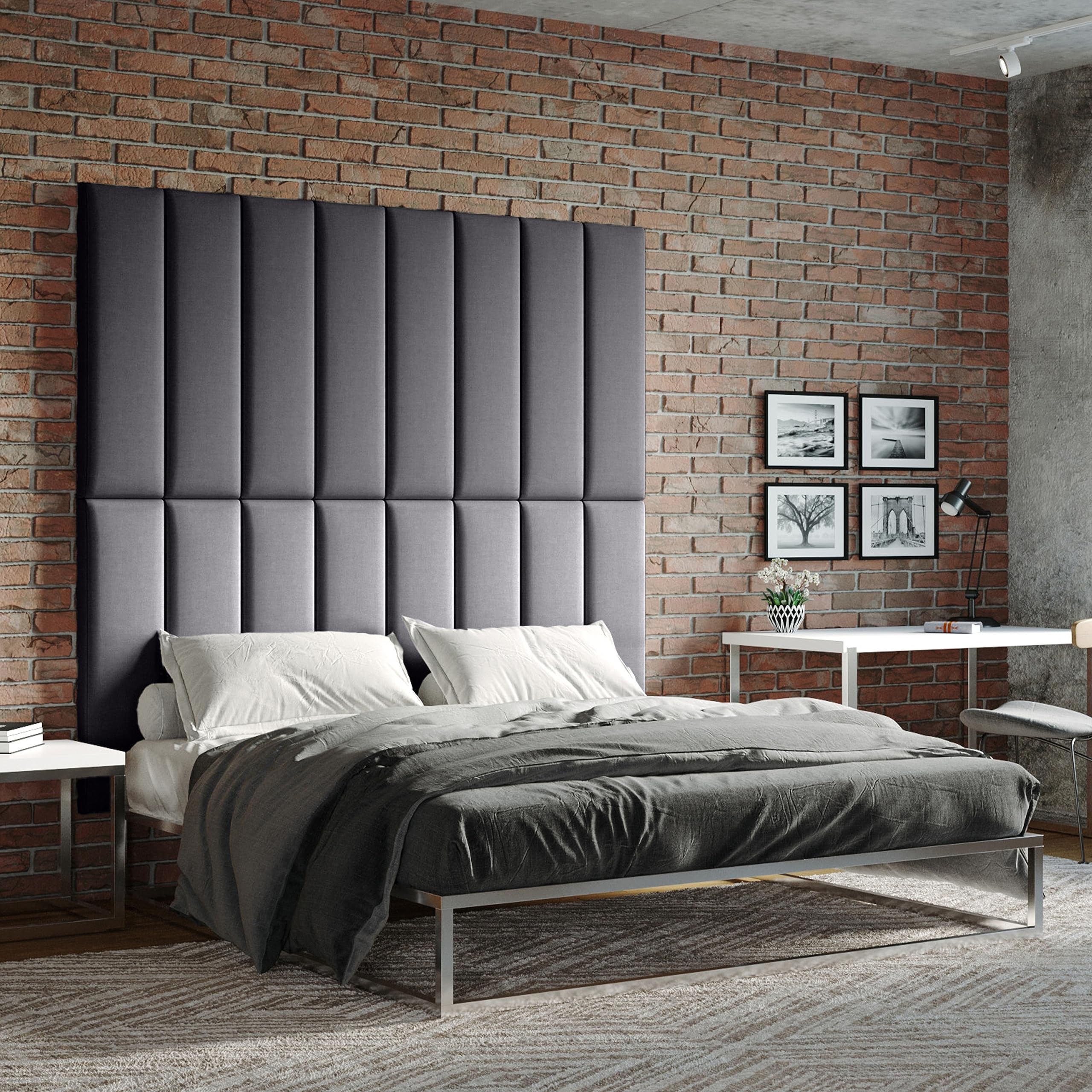 Jaxx Panelist Modern Padded Headboard – Set of 4 Wall Mounted Panels (Each 11.25" x 38") - King, Charcoal Microvelvet