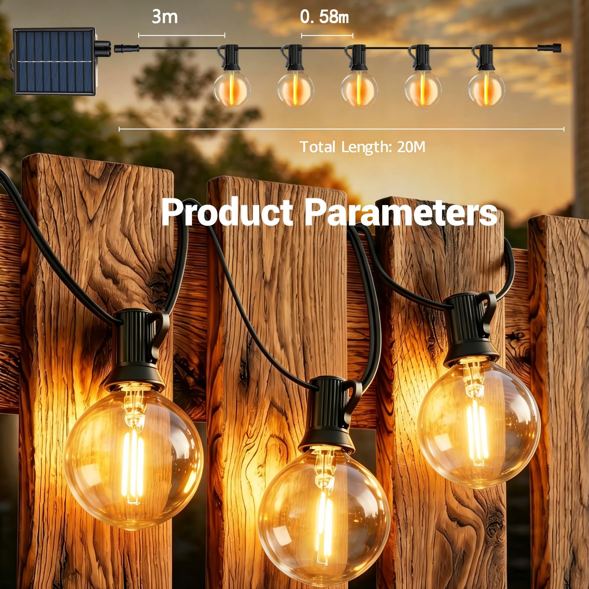 20M Guirnalda Luces Exterior Solar, 30+2 LED Luces LED Exterior Solares Jardin IP44 Impermeable, decoracion jardin exterior Enchufables 2700 K Blanco Cálido para Patio Jardín Cafe Fiesta
