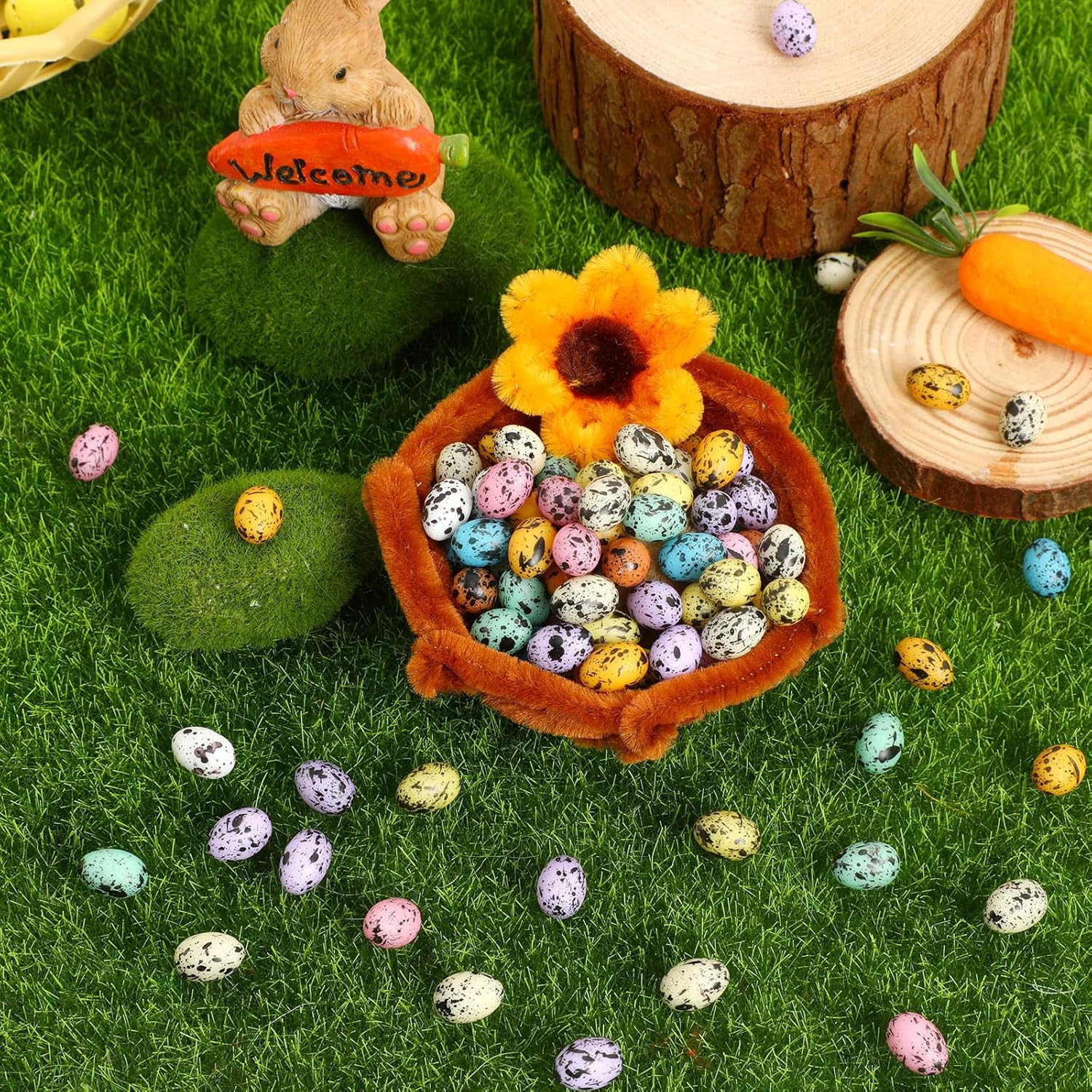 100 Pcs Mini Resin Easter Eggs,Small Decorative Eggs with Speckled Design for Easter Tree, Table Centerpieces Festive Home Décor