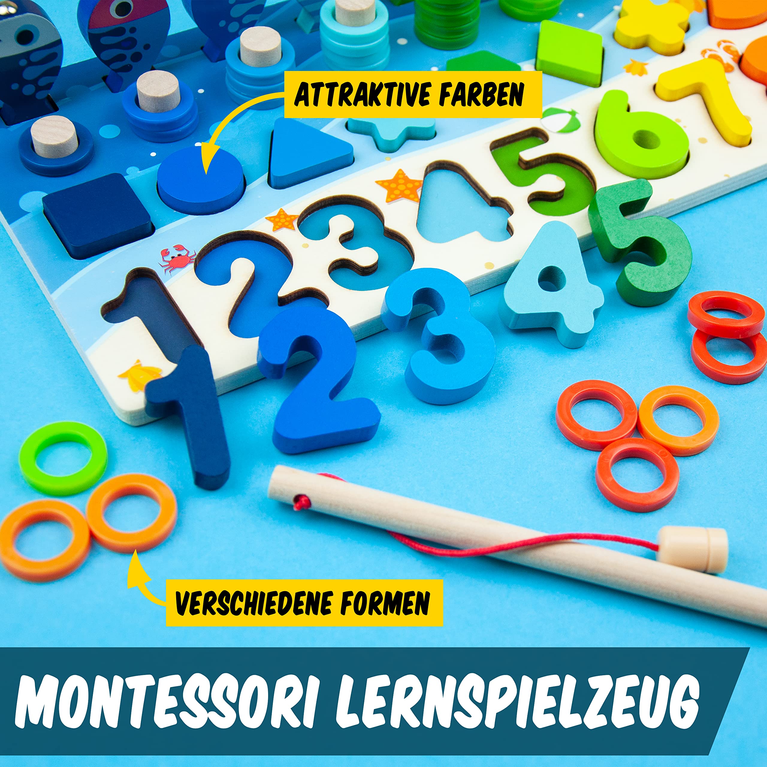 Faerly Montessori Toy Magnetic Fishing Game Wooden Puzzle Fish Educational Toy from 3 Years Wooden Toy Motor Skills Toy for Children Age 2 3 4 5 Years Puzzle Rainbow Fishing - Image 3