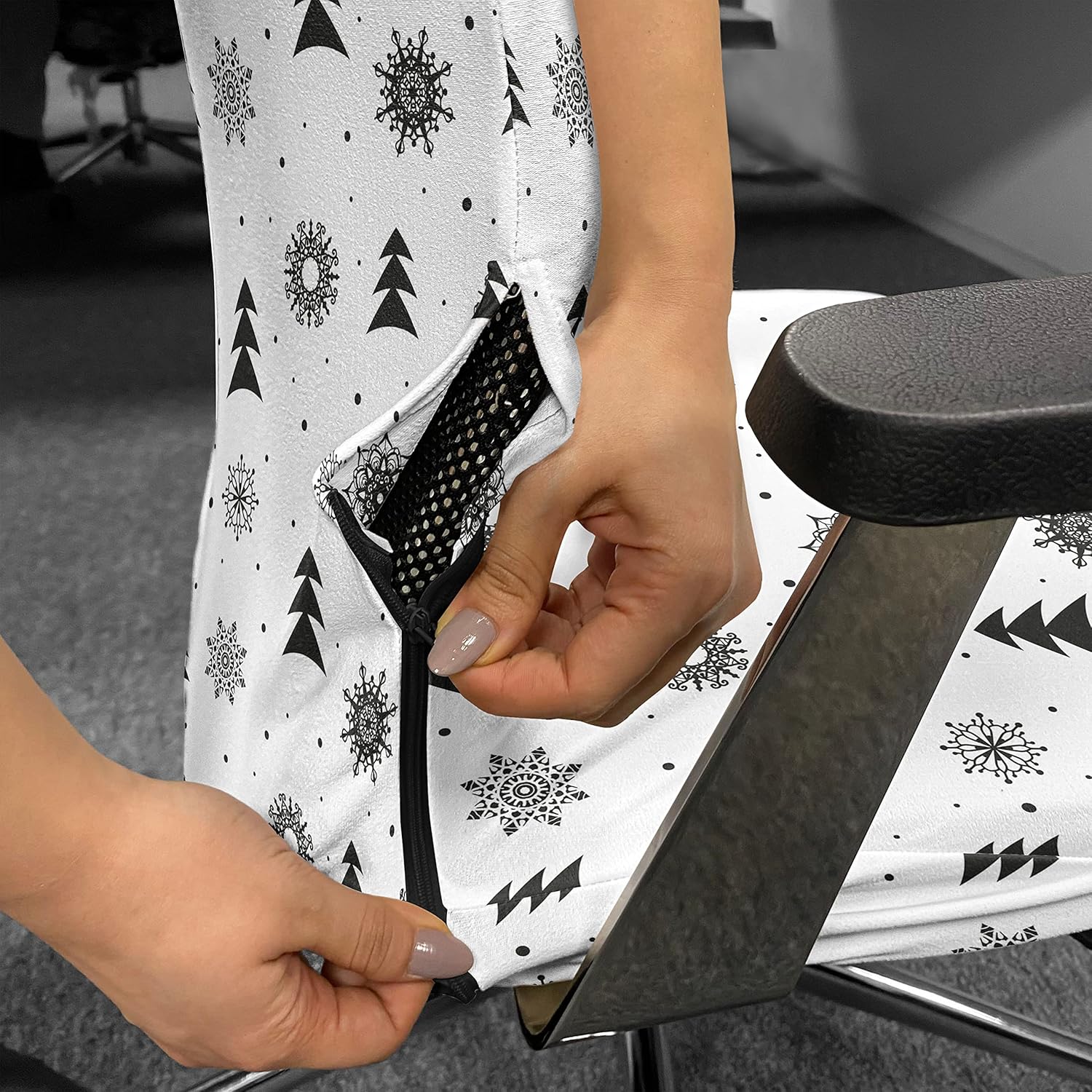 Ambesonne Nordic Office Chair Cover, Christmas Pine Trees Snowflakes Noel Winter North Holiday Celebration Graphic Art, Stretchable Decorative Universal Size High Back Printed Slipcover, Charoal White