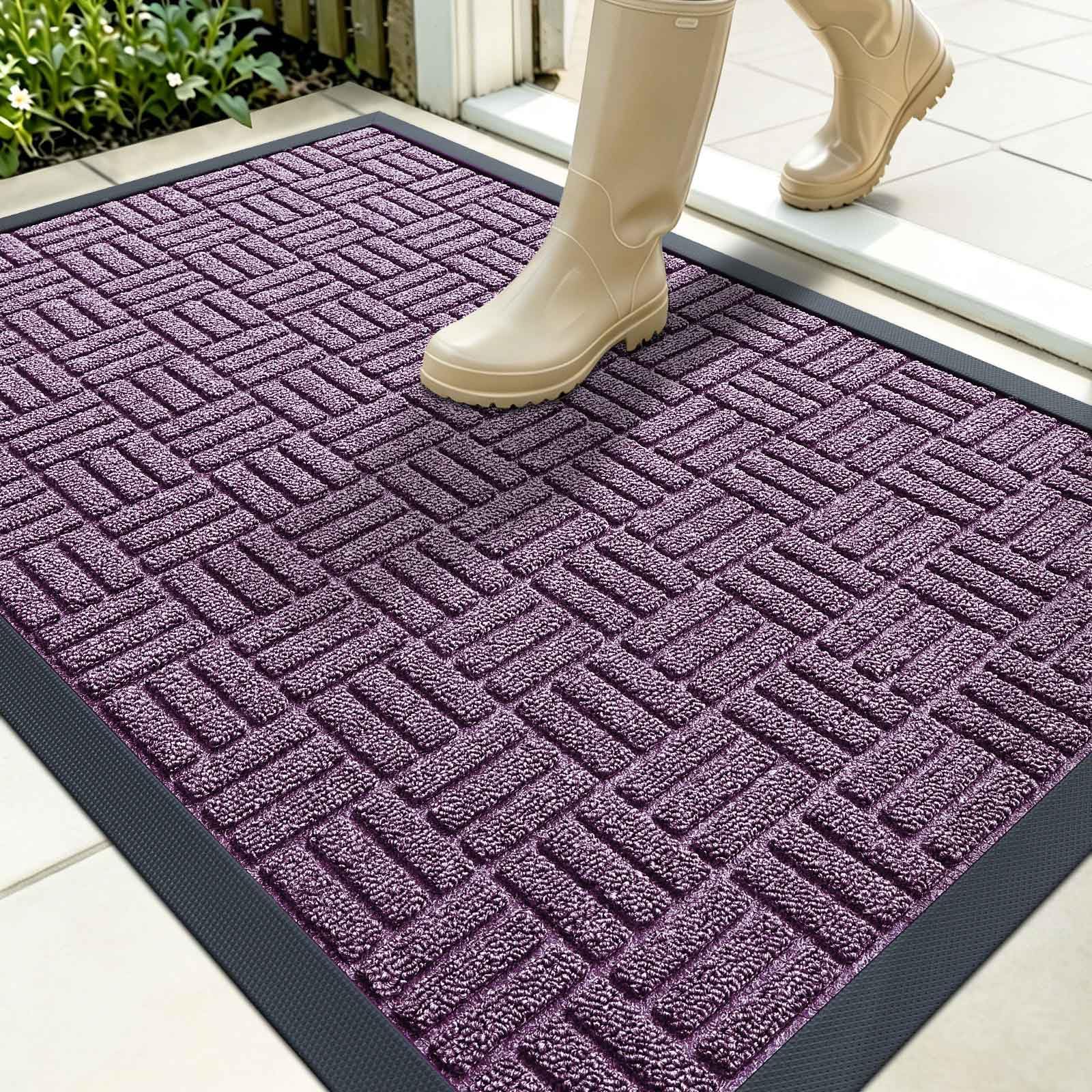 OLANLY Front Door Mat Outside Entrance 35x23, Absorbent, Heavy Duty Sturdy Natural Rubber Doormat Indoor Outdoor, Non-Slip, Stain and Fade Resistant, Low Profile Floor Mat for Entryway, Violet