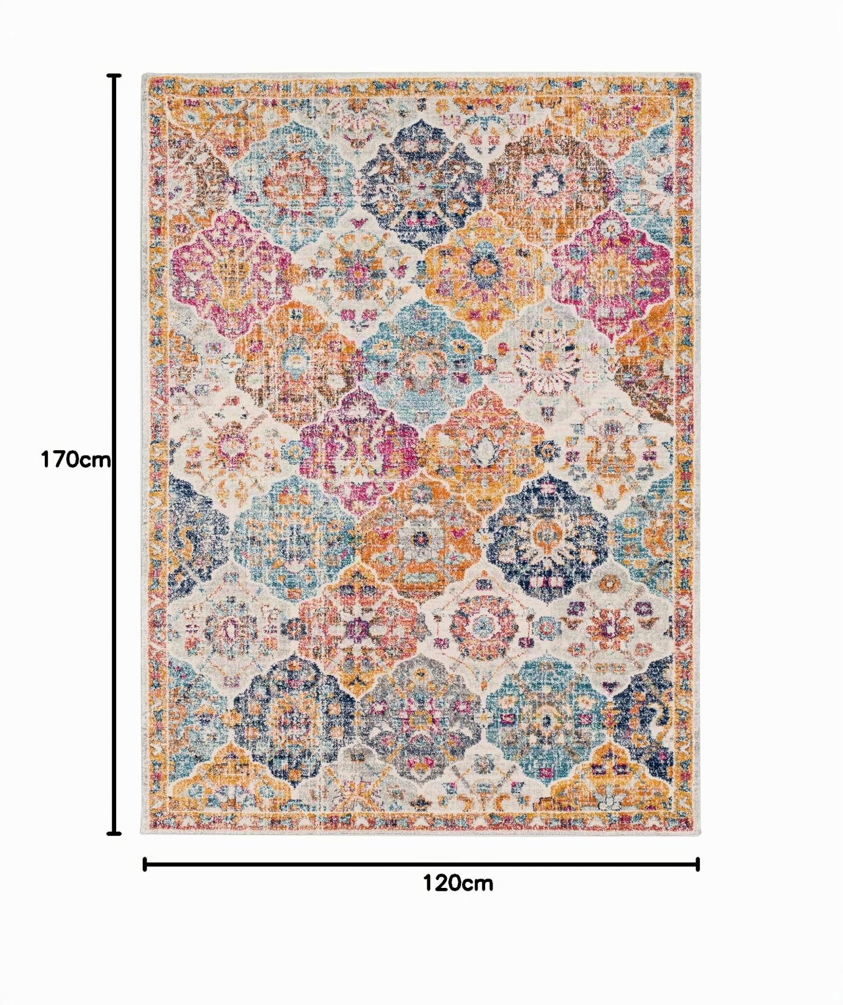 Livabliss INES Tradizionale Vintage Rectangle Tappeto | Senape, Arancione bruciato, Blu navy | 120x170cm | Soggiorno e Camera da Letto | Tessuto a Macchina Polipropilene