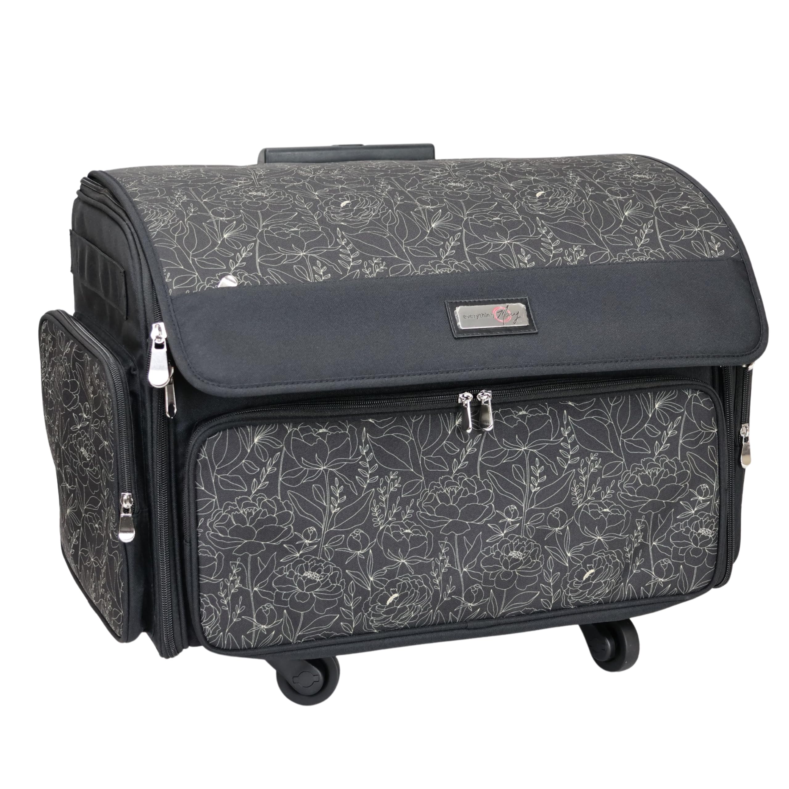 everything mary 4 wheels collapsible deluxe sewing machine storage case, black - rolling trolley carrying bag for brother, singer