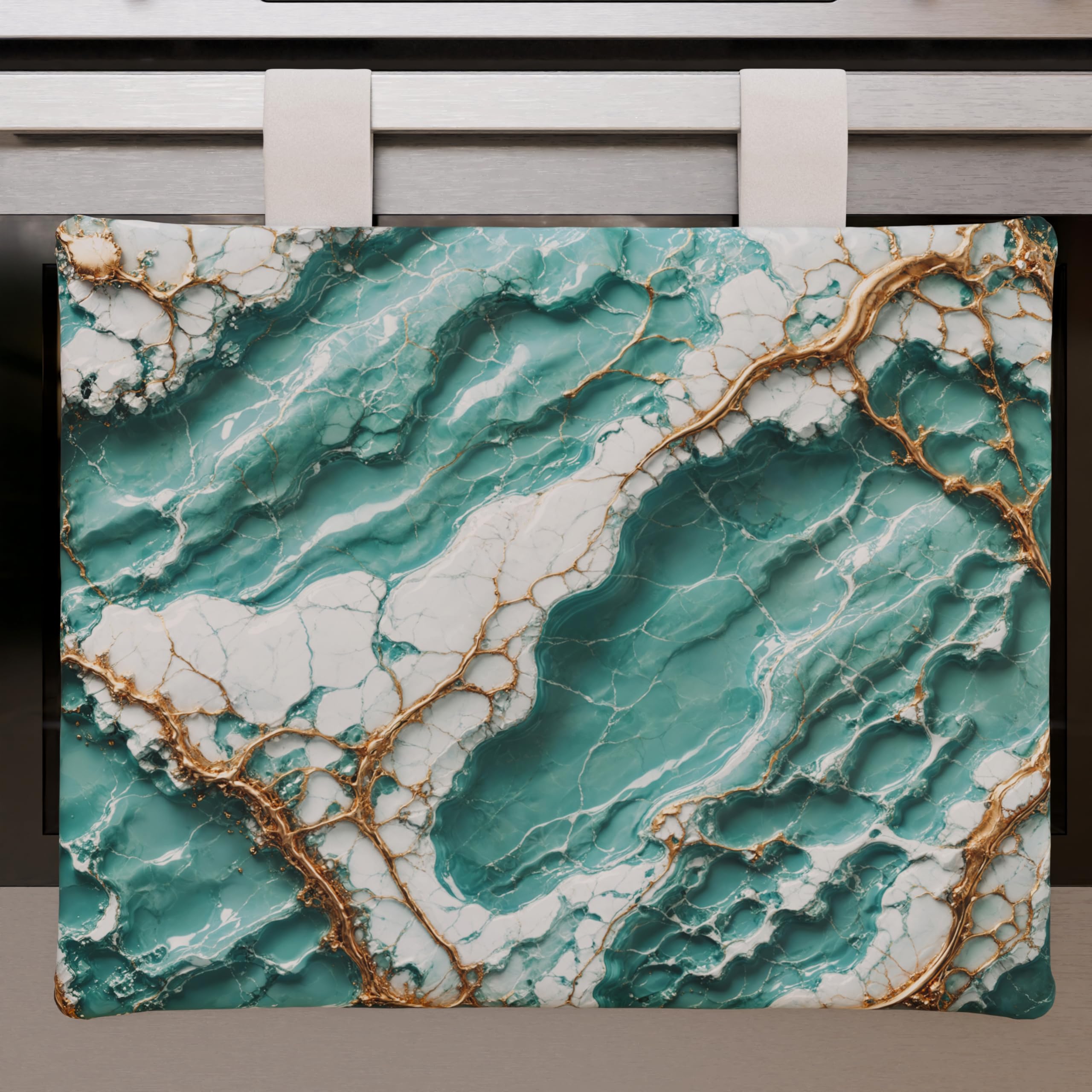 PETTI Artigiani Italiani - Modern Blue Marble Effect Kitchen Oven Cover, 40 x 50 cm, 100% Made in Italy
