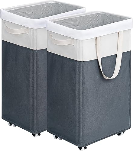 Miniatura 114 de Goodpick Laundry Baskets with Wheels and Handle, 2-Pack 75L Collapsible Laundry Baskets, Clothes Laundry Basket with Removable Wash Bags for Corner