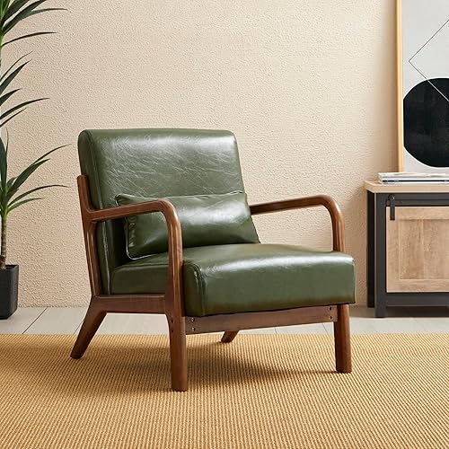 Glitzhome Mid Century Hunter Green Accent Armchair, Single Reading Armchair
