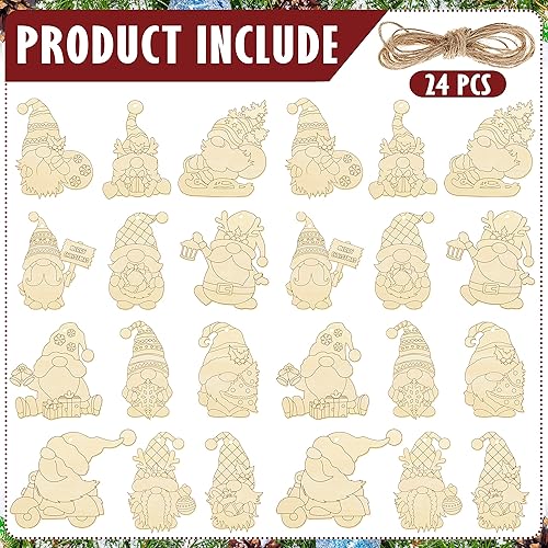 Miniatura 3 de Gnomo de Navidad, manualidades de madera sin terminar, adornos de pintura con recortes de madera, rebanadas colgantes en blanco, pintables,