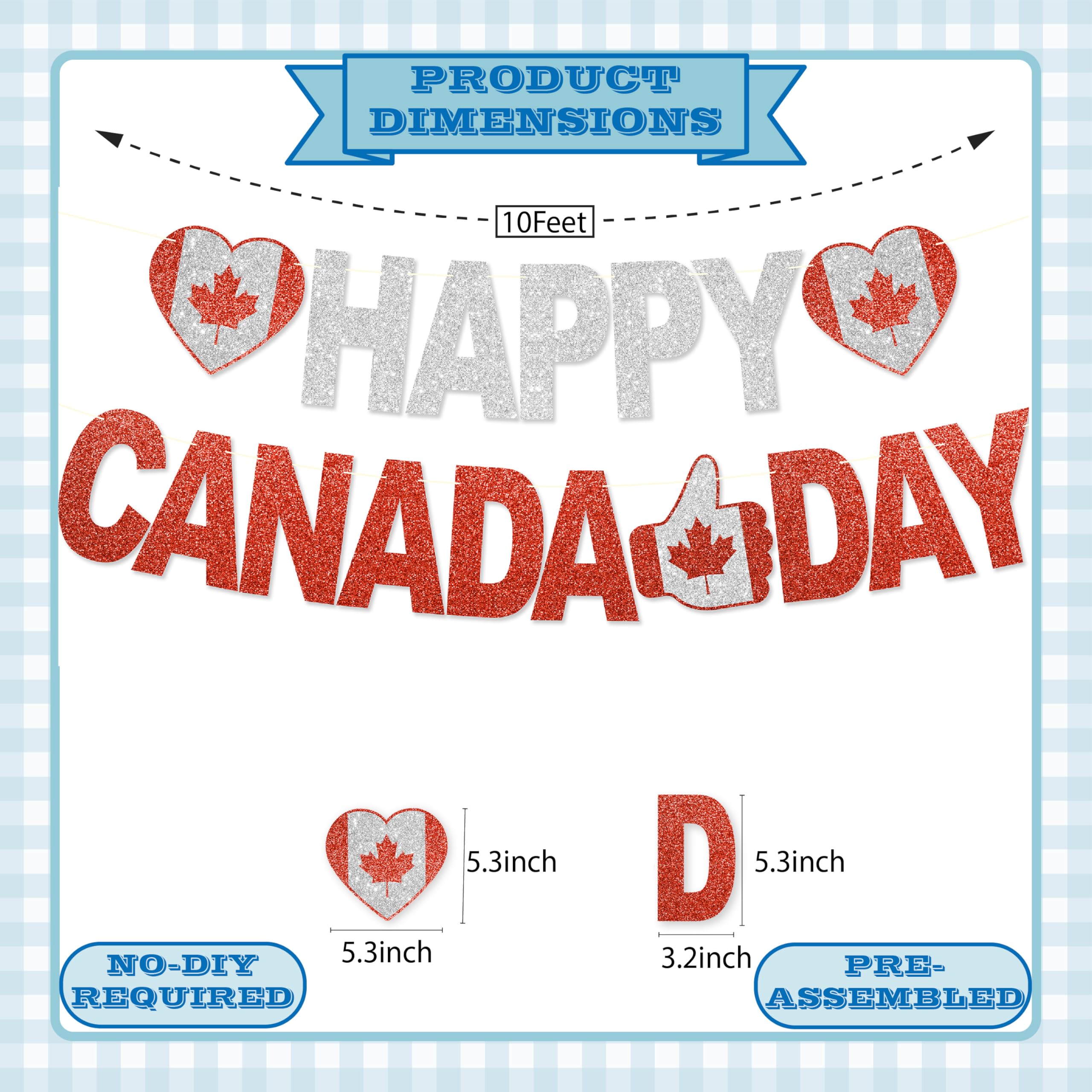 Striscione Happy Canada Day – NO decorazioni fai da te per il giorno del Canada per decorazioni per feste 1 luglio forniture per feste glitterate