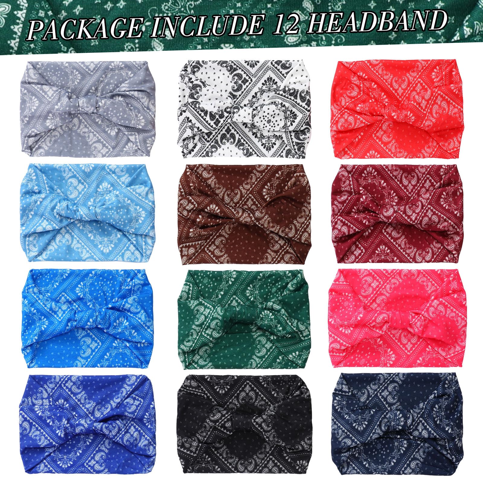 Censen 12 Fasce Africane per Capelli Cerchietti Africani Elastici in Poliestere Fasce Boho per Capelli da Donna con Nodo Accessori per Capelli per Ragazze Signora Yoga Corsa Sport