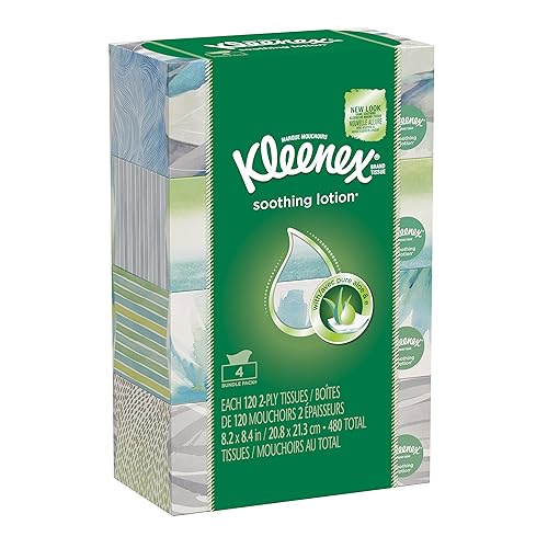 Kleenex Pañuelos faciales con loción, 120 unidades, paquete de 4