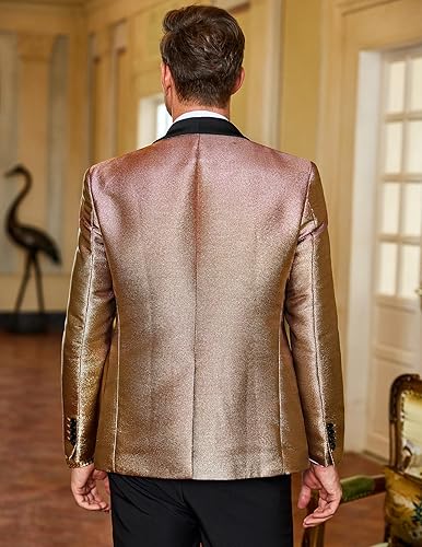 Miniatura 4 de COOFANDY - Chaqueta de esmoquin para hombre de ajuste delgado con solapa de bufanda, chaqueta de blazer de un botón, ideal para fiesta, graduación,