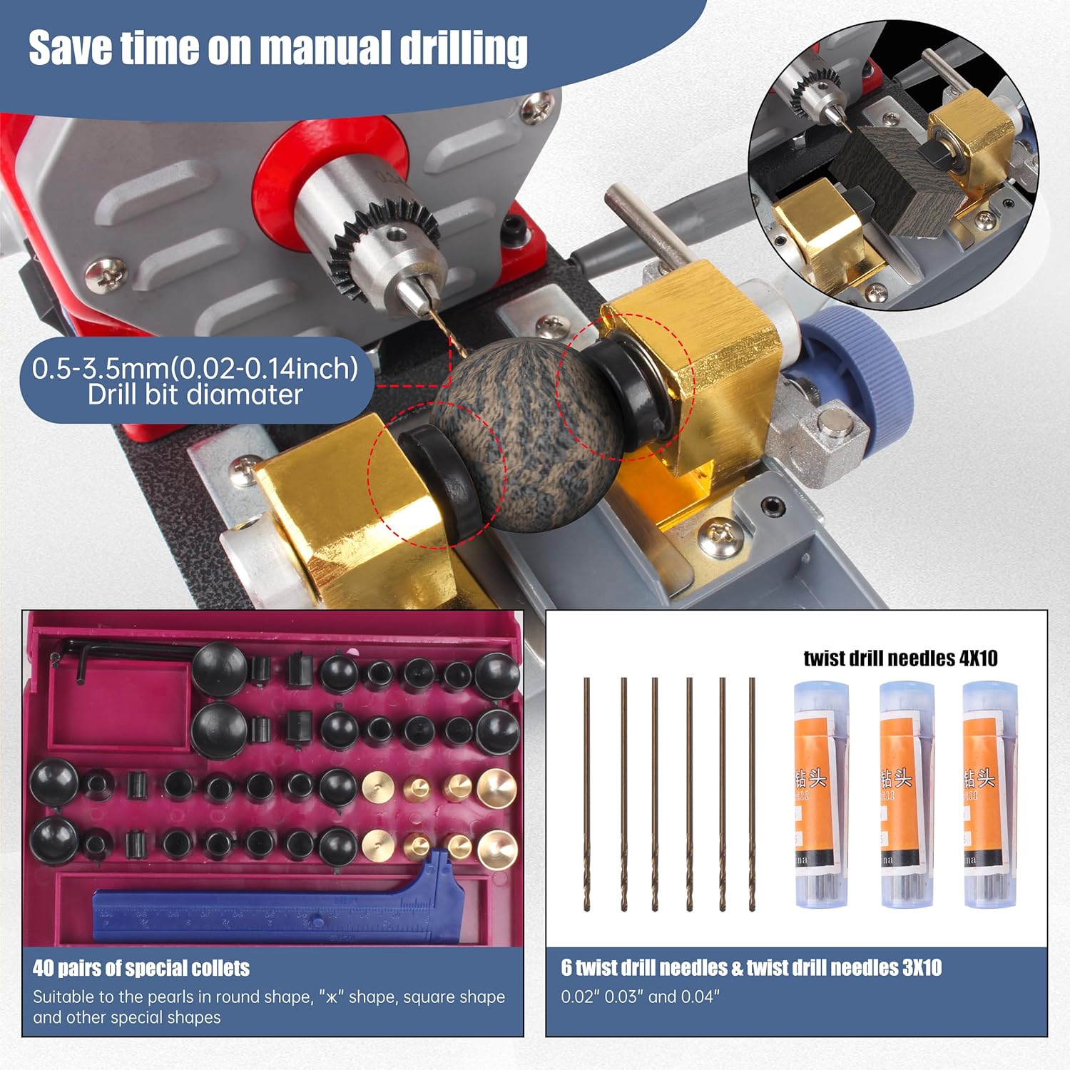 RATTMMOTOR 680W Pearl Drilling Machine, 110V 500-20000RPM Bead Hole Puncher 0.3-4mm Collet with Foot Switch, Jewelry Drill Tool for Pearls, Beeswax, Jade, Round Beads, DIY Jewelry Making