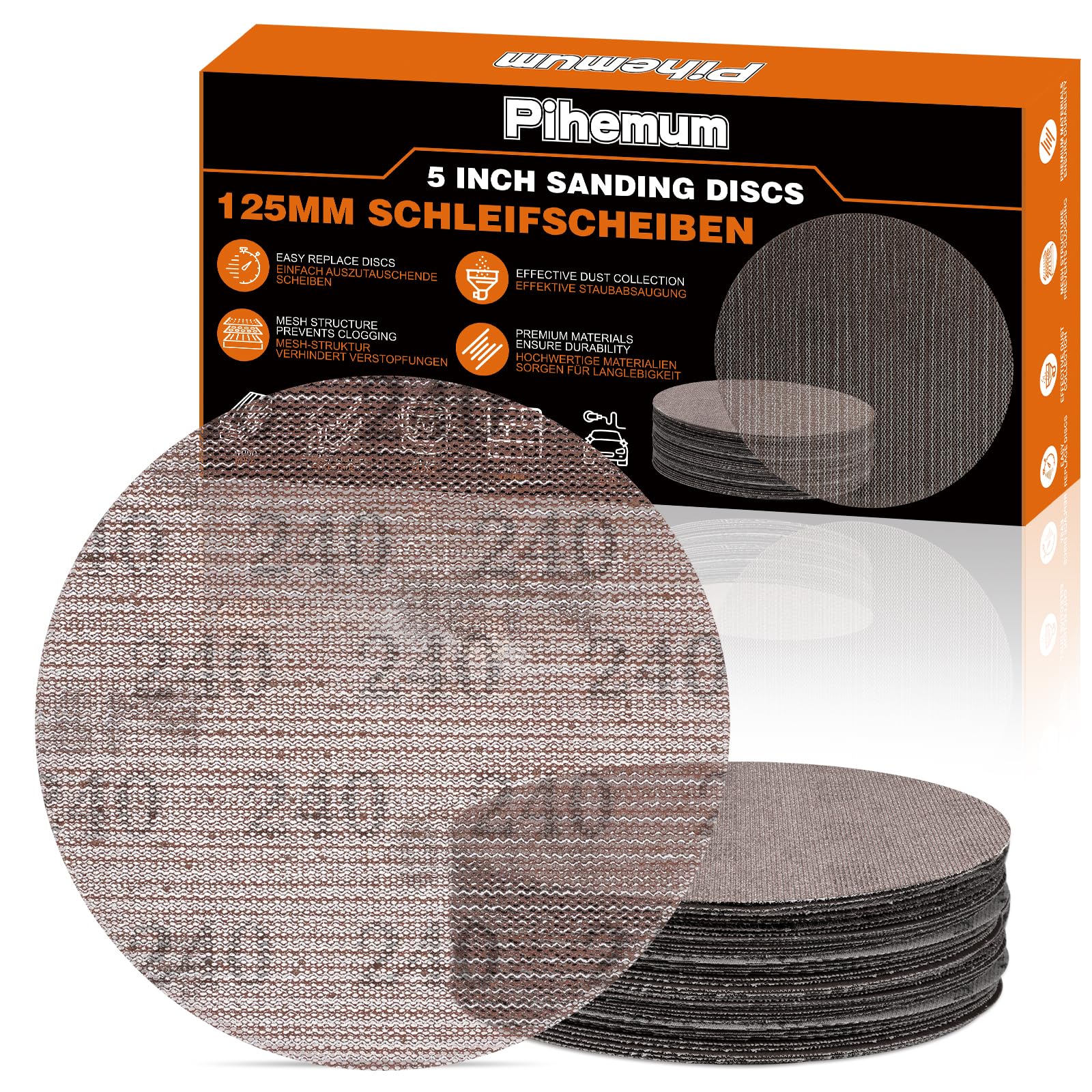 pihemum 50 Pcs 125mm Mesh Sanding Discs 240 Grit Hook and Loop Net Sandpaper for Orbital Sander