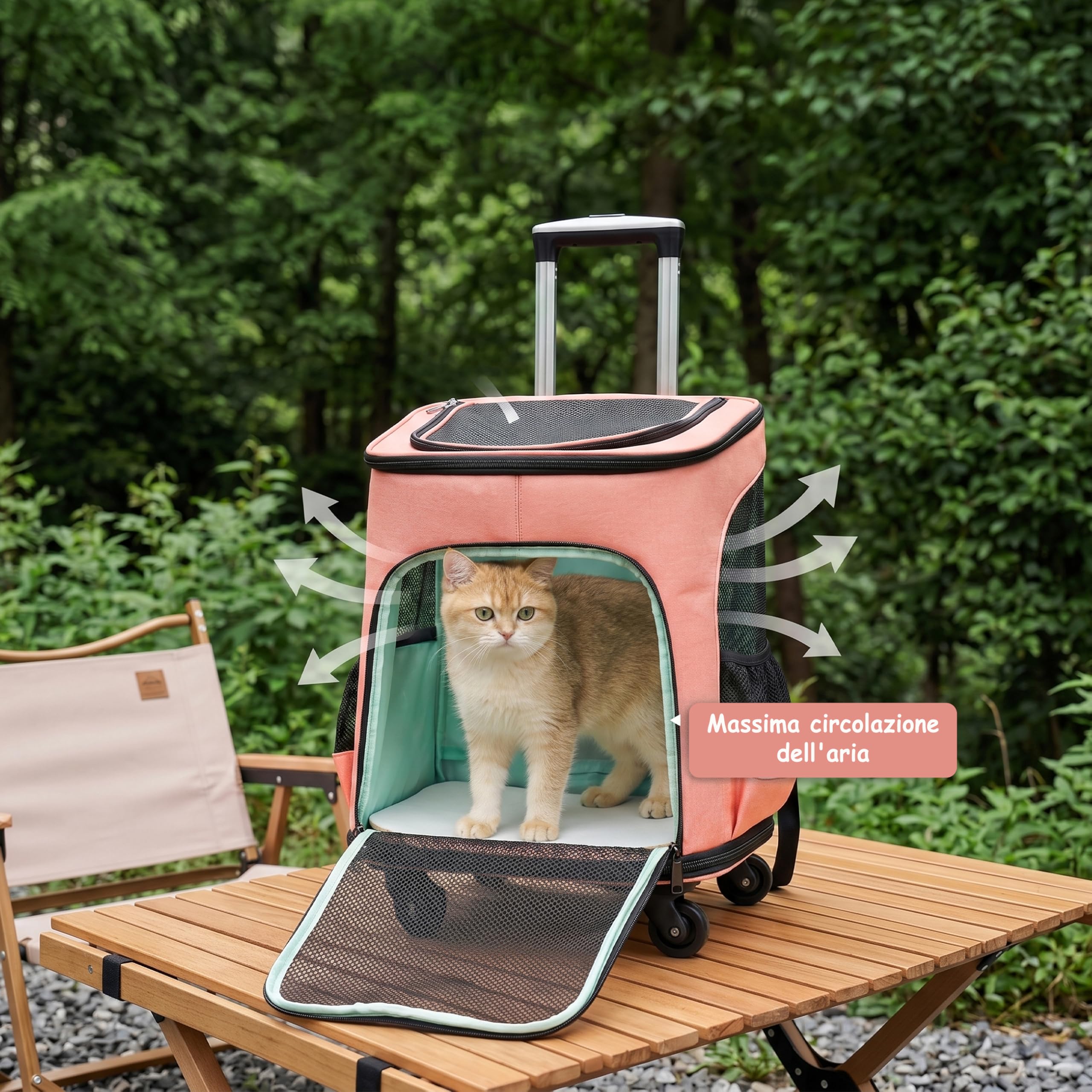 Zaino Trolley per Animali Domestici Pieghevole, Trasportino Gatto Cane con Ruote, Borsa Trasporto Gatti, Borsa Multifunzione Traspirante per Cani Piccoli fino a 8kg