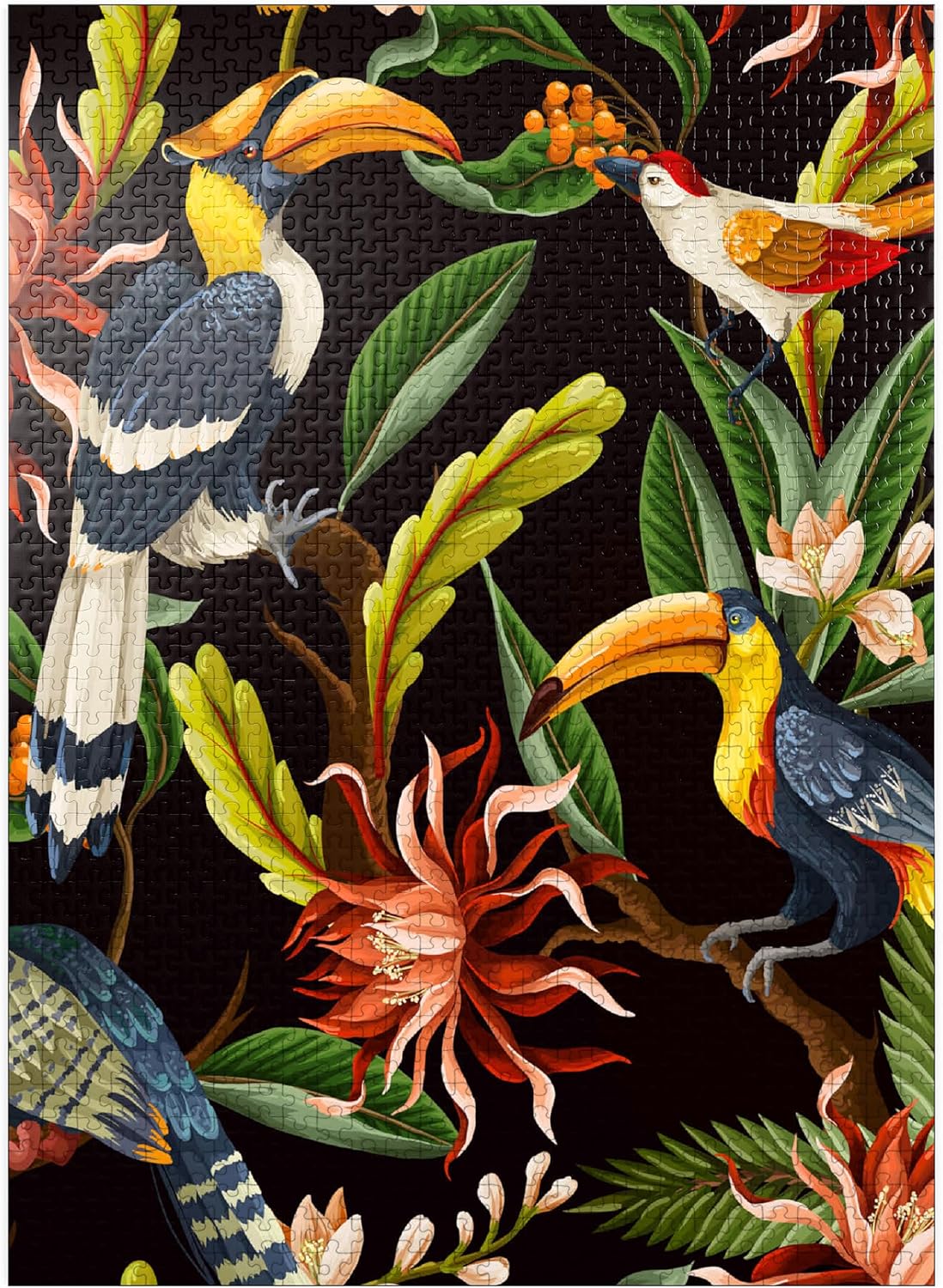 MyPuzzle Birds with Tropical Leaves and Flowers - Premium 100 Piece Jigsaw Puzzle for Adults