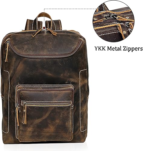 Miniatura 5 de Mochila de cuero vintage para hombre bolsa para laptop de 156 pulgadas gran capacidad viajes negocios senderismo hombro viajes viajes oficina