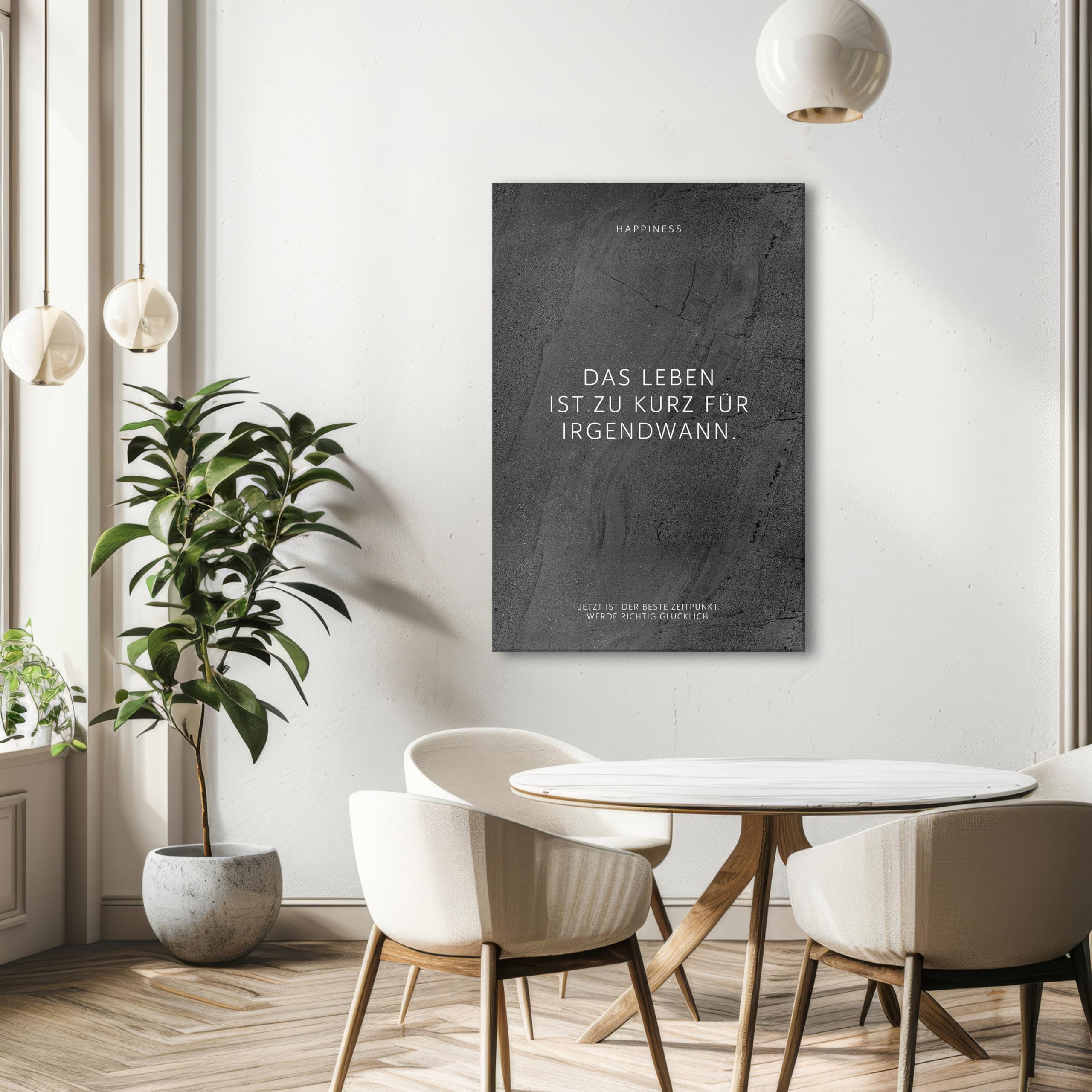 FOMACO Inspiring Art - Motivation Leinwand - 30x40 cm Hochformat - Das Leben ist zu kurz für irgendwann. - Schwarzgrau Gewellte Steinoptik - Motivationsbild Wandbild Büro Sprüche Inspiration