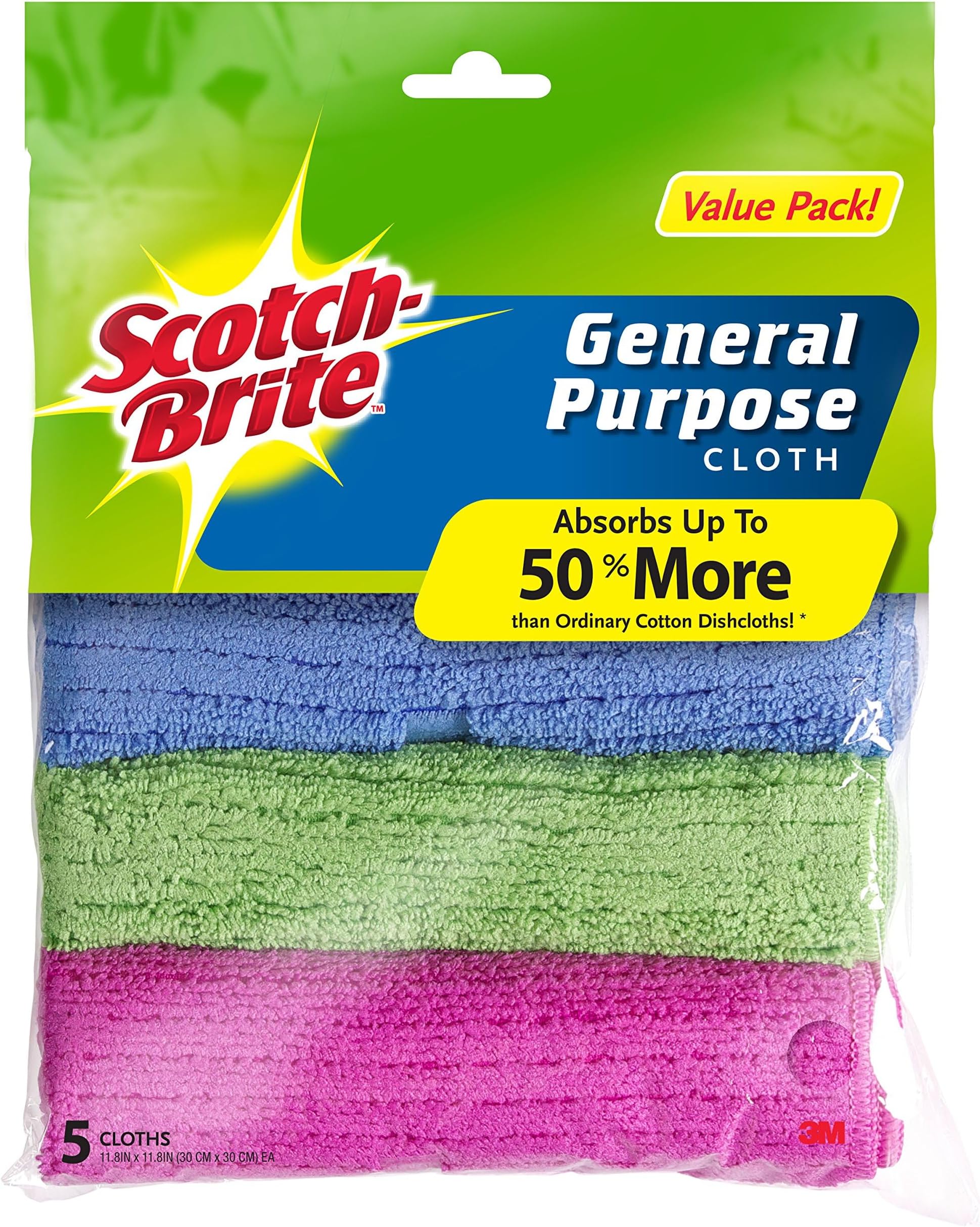 Scotch-Brite Microfiber Cloth General Purpose, Value pack 5 units/pack | Multi-Purpose | Efficient and effective cleaning cloth | Remove dust and dirt | Cleaning cloth | Sponge cloth