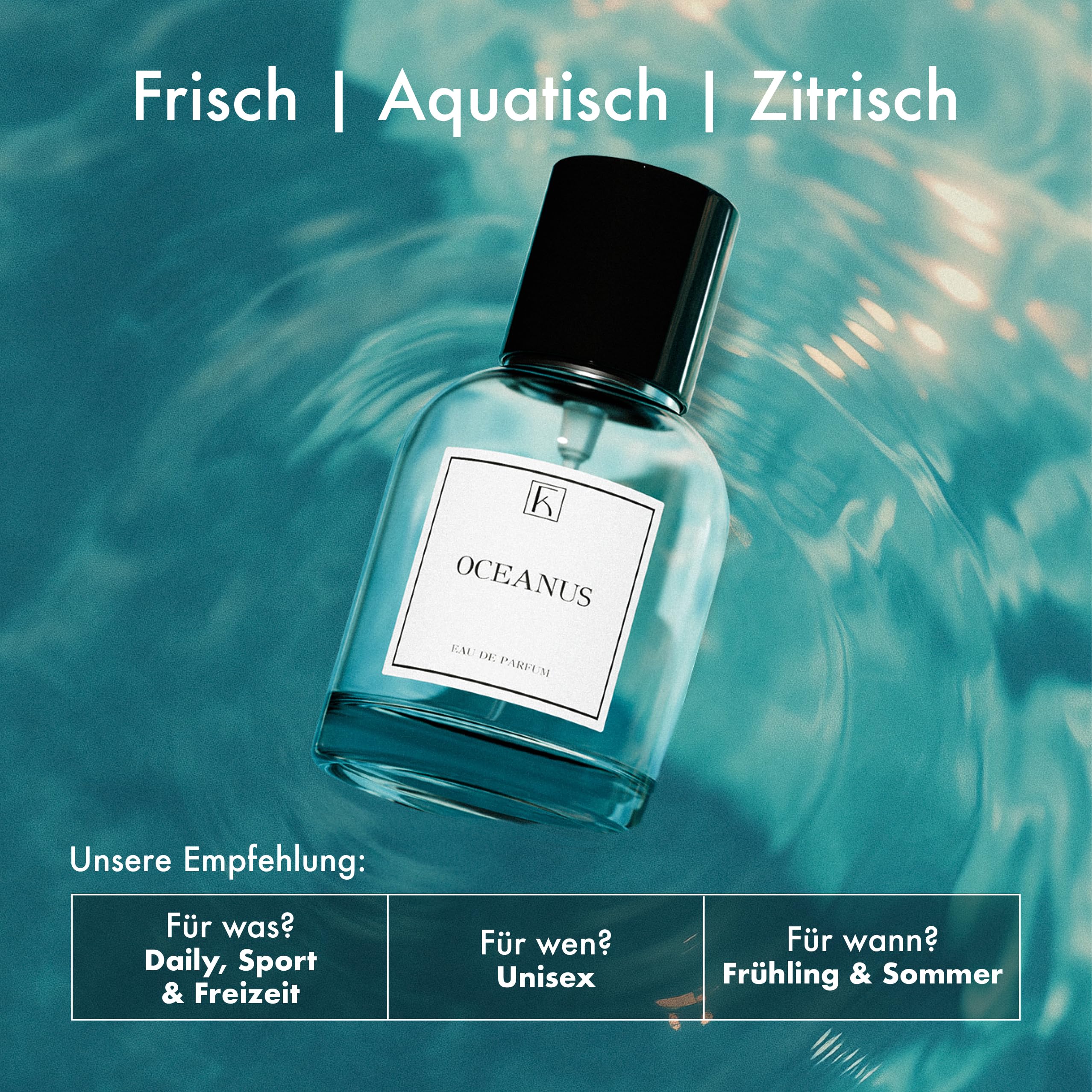 KAZAAR - Oceano – 50 ml – Eau de Parfum per uomo e donna – Note di profumo acquatiche di bergamotto & arancio siciliano – con 20% di olio profumato fino a 8 ore di profumo di lunga durata – dalla