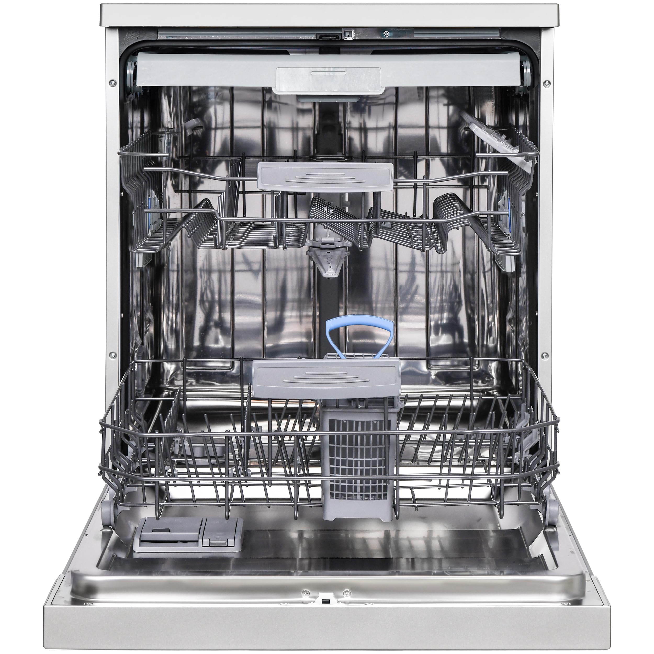 Telefunken Geschirrspüler 60 cm | Spülmaschine freistehend | 14 Maßgedecke | 9 Programme | AquaStop | EEK A | 44 dB | Startzeitvorwahl | Auto-Door | Unterbaufähig | Besteckkorb | Silber | GFS6014AI
