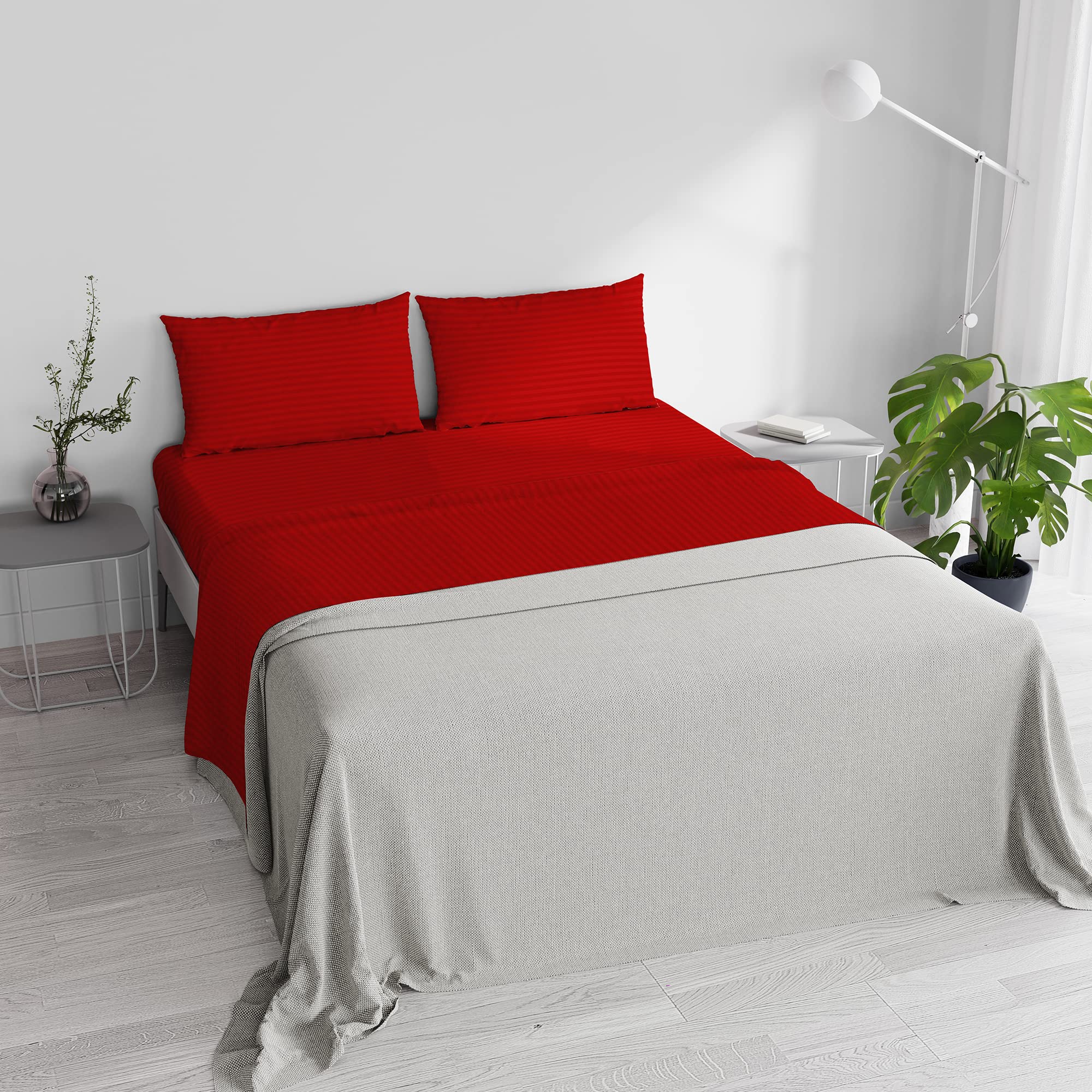 ايتاليان بيد لينين طقم ملاءات سرير من الساتان بتصميم مخطط، مزدوج، احمر،  بوليستر: اشتري اون لاين بأفضل الاسعار في السعودية - سوق.كوم الان اصبحت  امازون السعودية