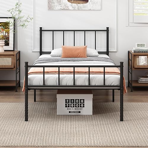 Base de cama Twin XL clásica con plataforma metálica, base de colchón con soporte de listones de acero, almacenamiento debajo de la base, no