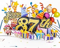 Vista 11 de iGifts And Cards Tarjeta desplegable 3D de feliz cumpleaños 88 – Diseño azul con números de purpurina, globos, pasteles y regalos – Tarjeta