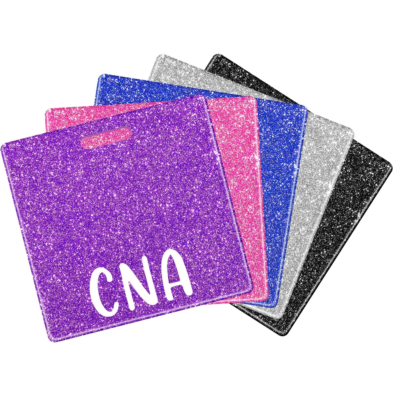 Lyrow 5 Pcs CNA Badge Holder in 5 Glitter Colors Retractable ID Name Identification Badge Nurse Nursing Accessories Reel Holder Gifts for Nurse Doctor