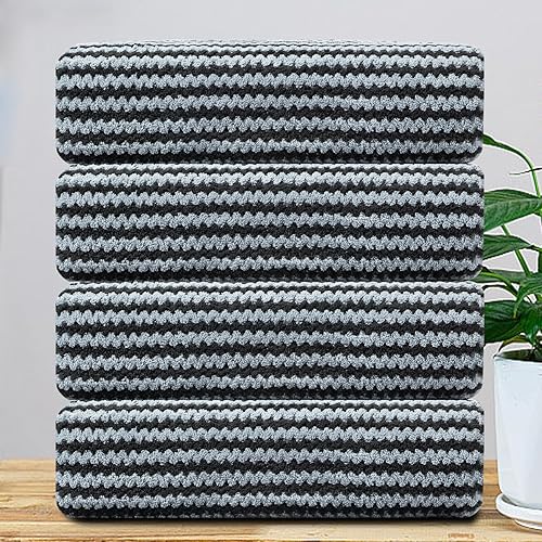 CHINO Juego de 4 toallas de baño extra grandes, color negro, de 35 x 70 pulgadas, suaves, de secado rápido, superabsorbentes, con patrón Wave2,