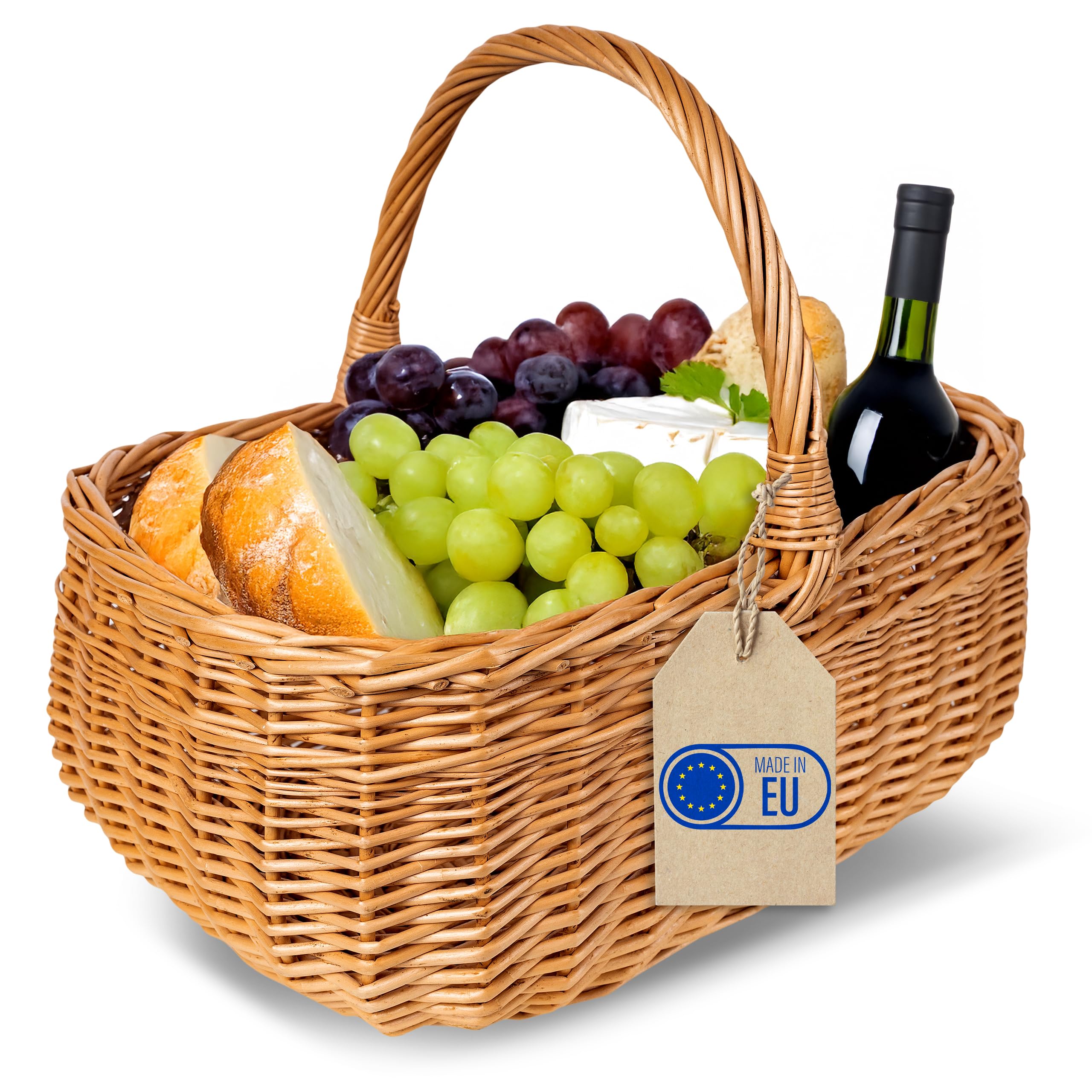 Creative Home Panier en Osier avec Poignées | Panier à Pique-​Nique | 36 x 27 x 32 cm (+/- 2 cm) | Tissé à la Main | Naturel | Universel et Durable | Grand Panier de Pâques