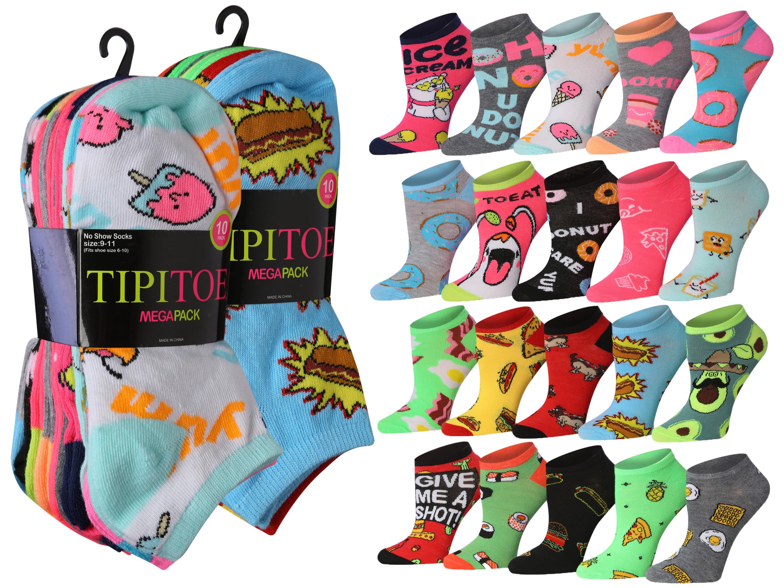 Tipi Toe Women’s 20 Pack Colorful Low Cut Socks – Lightweight, Breathable Design for All-Day Comfort Sizes 9-11/10-13