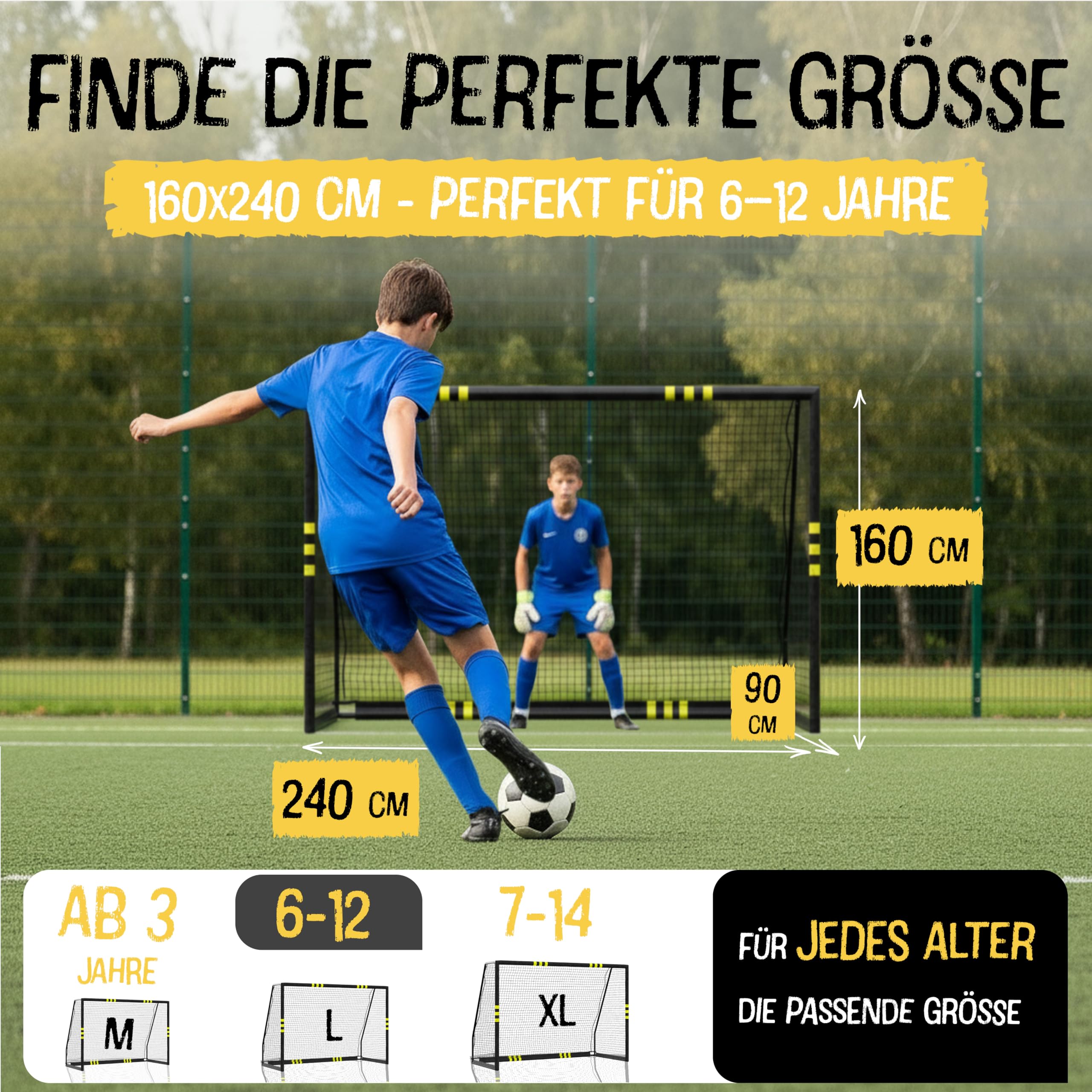 FRIEDO Fußballtor Kinder I 120x180 160x240 200x300cm I CE-geprüft I Rostfrei & wetterfest für den Garten I Fussball Tor mit stabilem Stand I Premium Fußball Tor mit reißfestem Netz I Goal for Outdoor