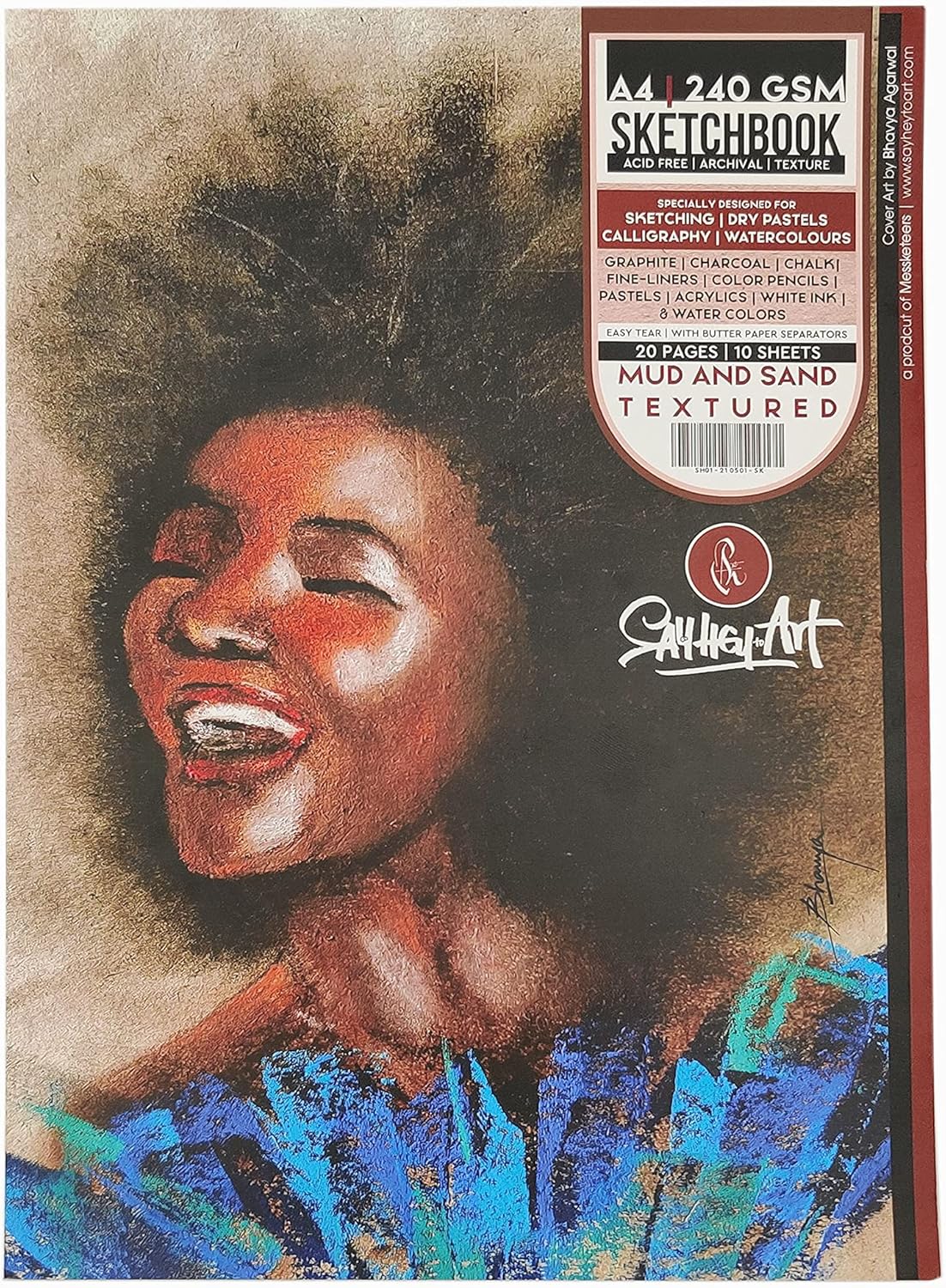 MESSKETEERS Say Hey to Art - Brown Toned/Tanned Mud & Sand Texture Paper Sketchbooks for Artists - 20 Pages with Butter Paper Separators/Suitable for Mixed Media Works A4 Portrait