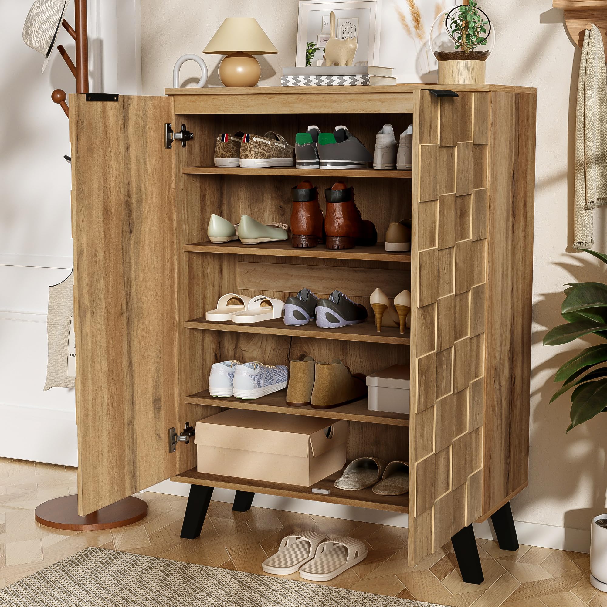 Aparador, zapatero, armario de cocina, armario de almacenamiento, buffet con 5 compartimentos y estantes ajustables, para cocinas, comedores y salones, pasillos, 80,5 x 35 x 109,5 cm