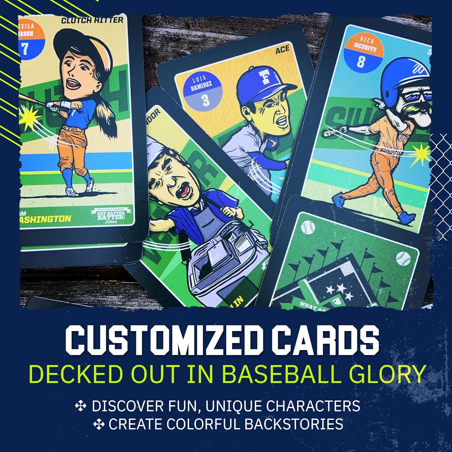 Grandma Smiley's Hey Batter Batter, Baseball Card Games for Kids 8-12, Card Games for Adults and Families, Family Card Games - 2-5 Players, 52 Custom Cards, 4 Mini Baseball Bats - Made in The USA