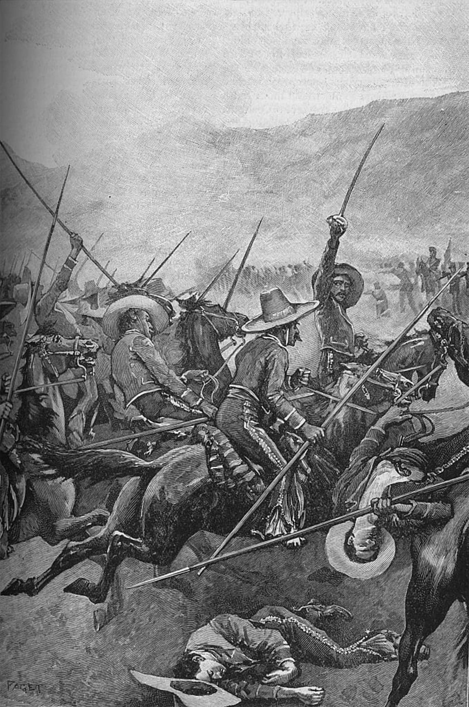 ARTXLXXBN Famous Prints Artwork Pictures Poster Painting Art the Mexican Lancers Charged the Soldiers by Sidney Paget Artwork Landscape Pictures for Home Decor 60x90cm