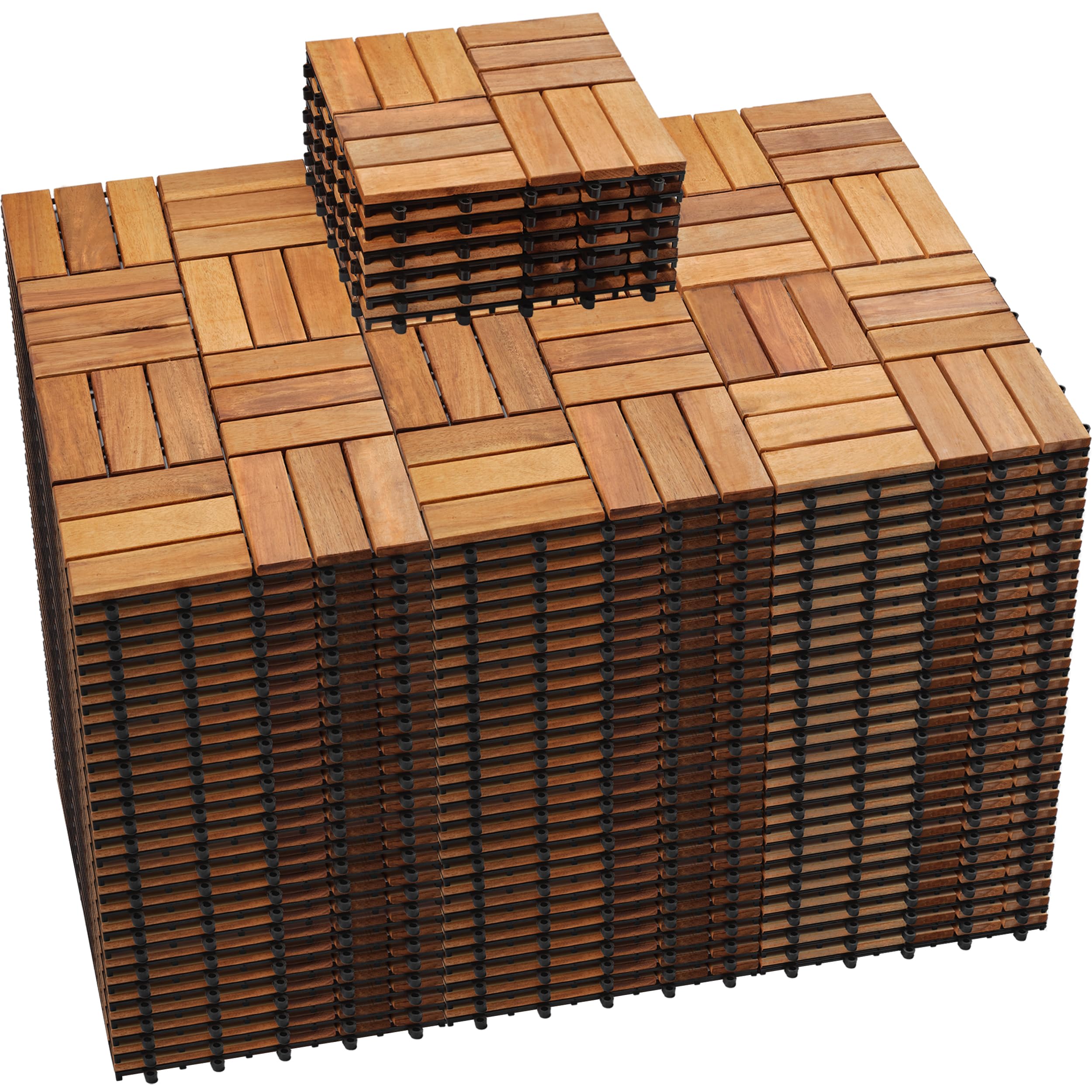 PrimeZone 162 PCS Solid Acacia Wood Interlocking Patio Deck Tiles - 12" x 12" Indoor Outdoor Waterproof Flooring Tiles for Balcony, Backyard &