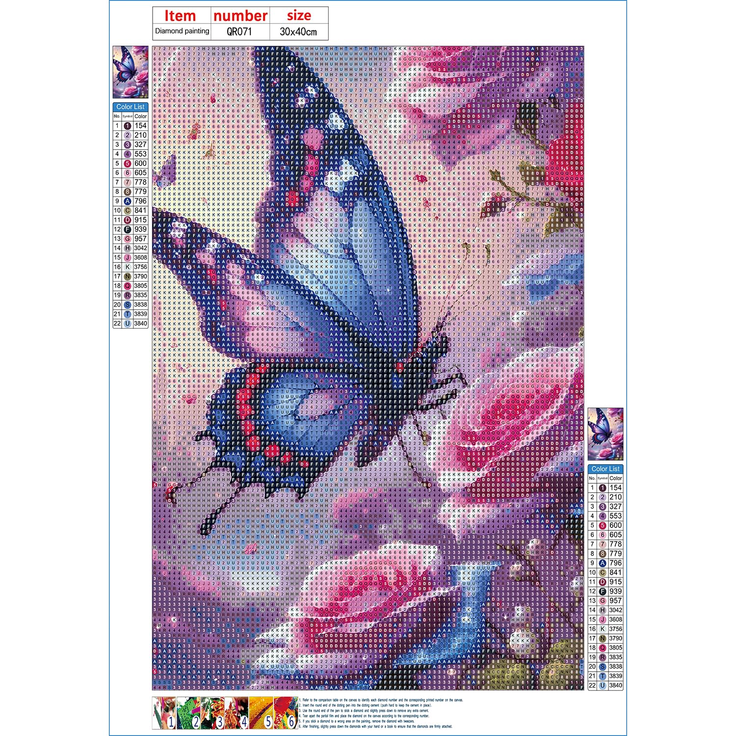 5D Papillon Peinture Diamant Painting Kit, DIY Fleurs Art Du Diamant