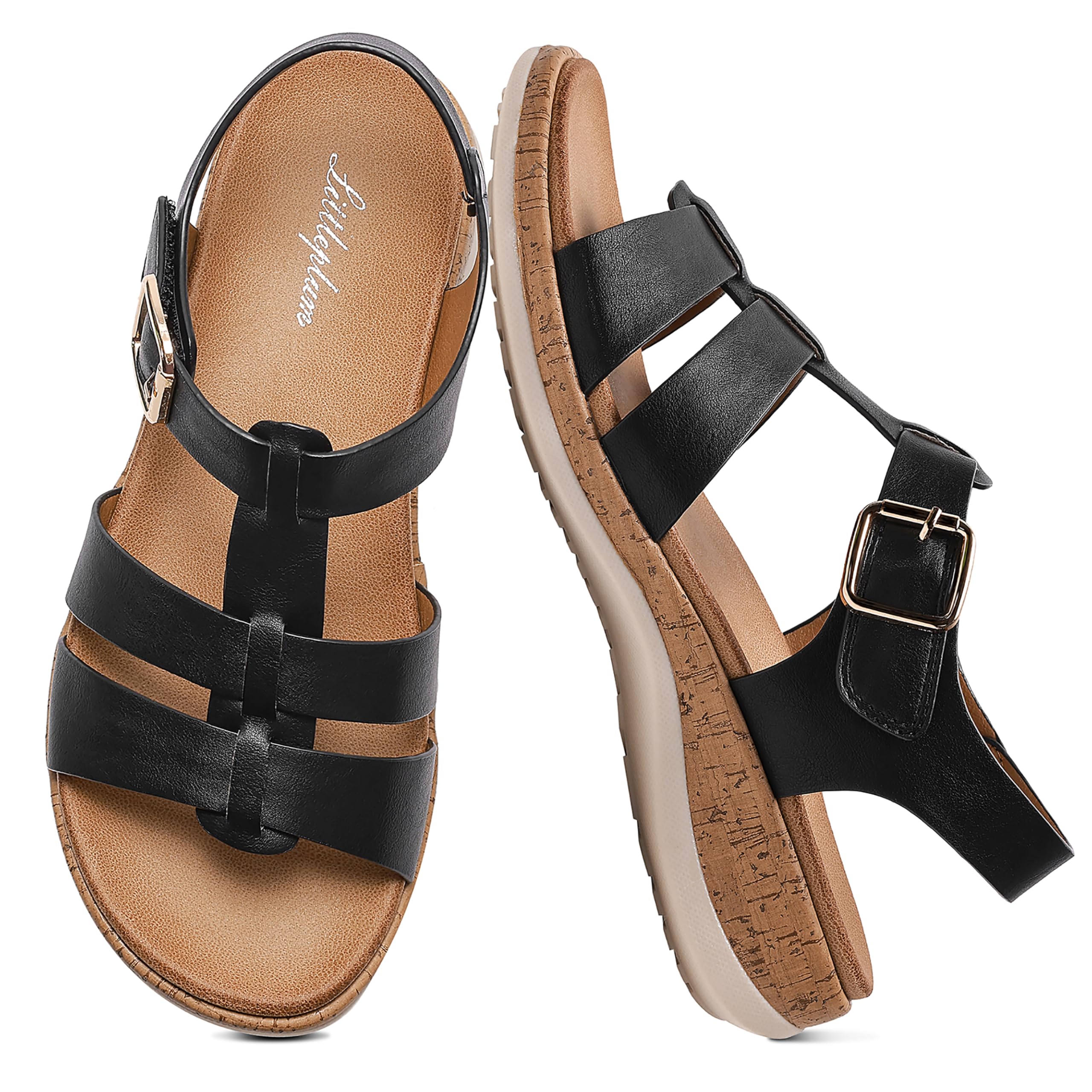 Littleplum Damen Sandalen mit Fußgewölbestütze Bequeme & verstellbare Gladiatoren Sandalen für Strand & Alltag