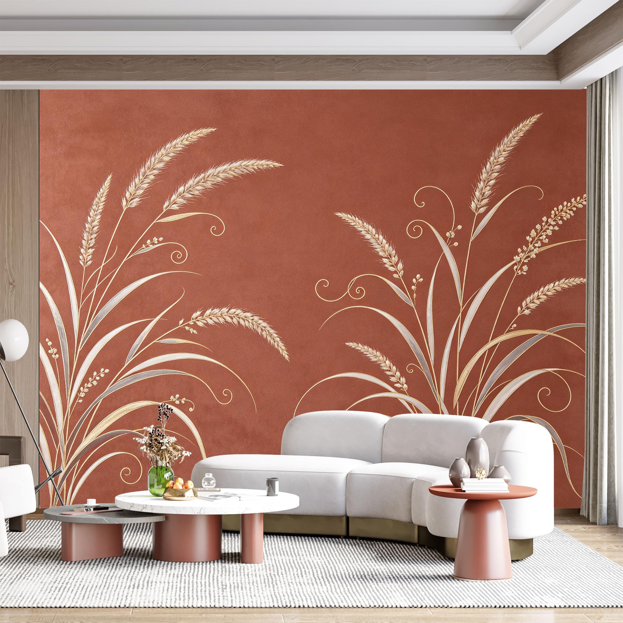 Custom Size Wall Mural Botanical Wheat Swirls Wheat Field Textured Watercolor SelfAdhesive Wall Fabric Removable for Home Office Decor
