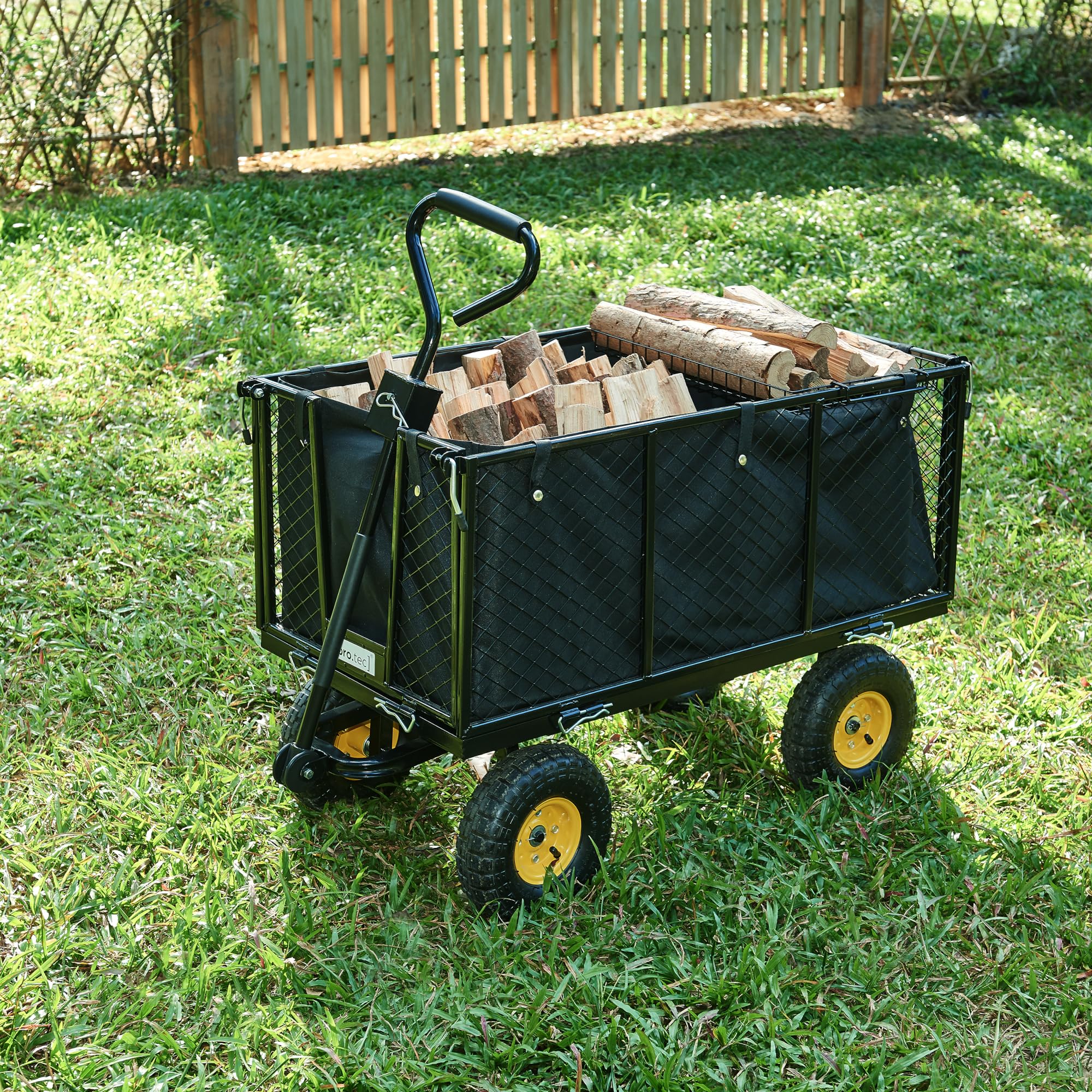 pro.tec Bollerwagen Corropoli Handwagen Gartenwagen max. 550 kg Strandwagen herausnehmbare Plane 112 x 51 cm Transportwagen mit ergonomischem Tragegriff Schwarz/Gelb